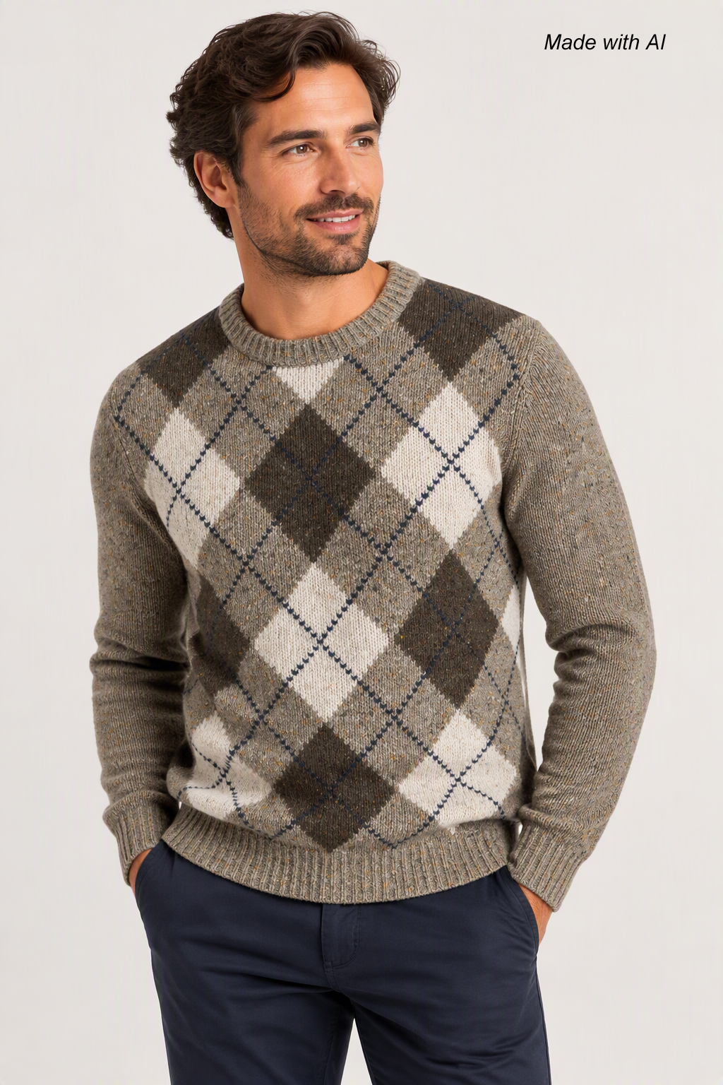FYNCH-HATTON Herrenpullover Karomuster Beige XXL