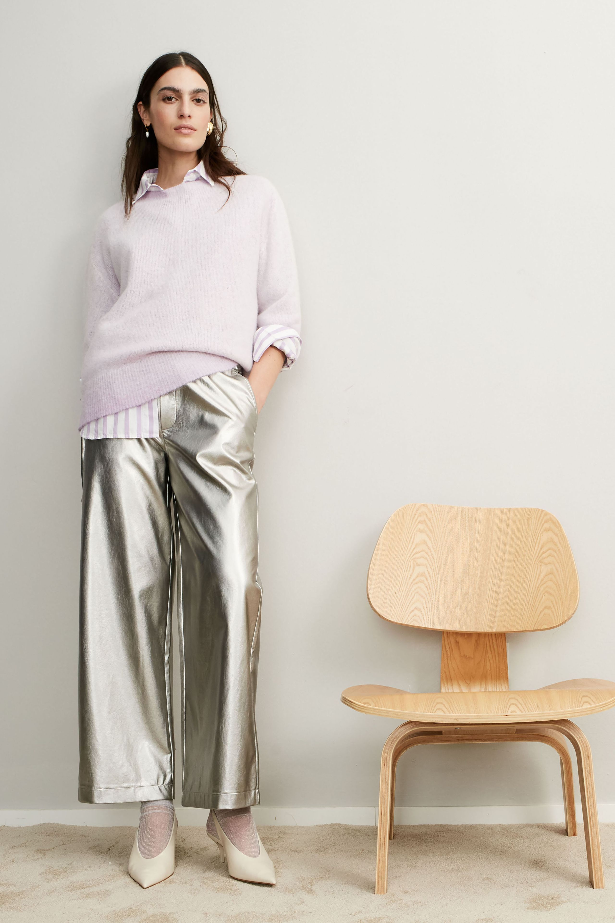 Oui Hose Culotte in Lederoptik im Metallic-Look 38