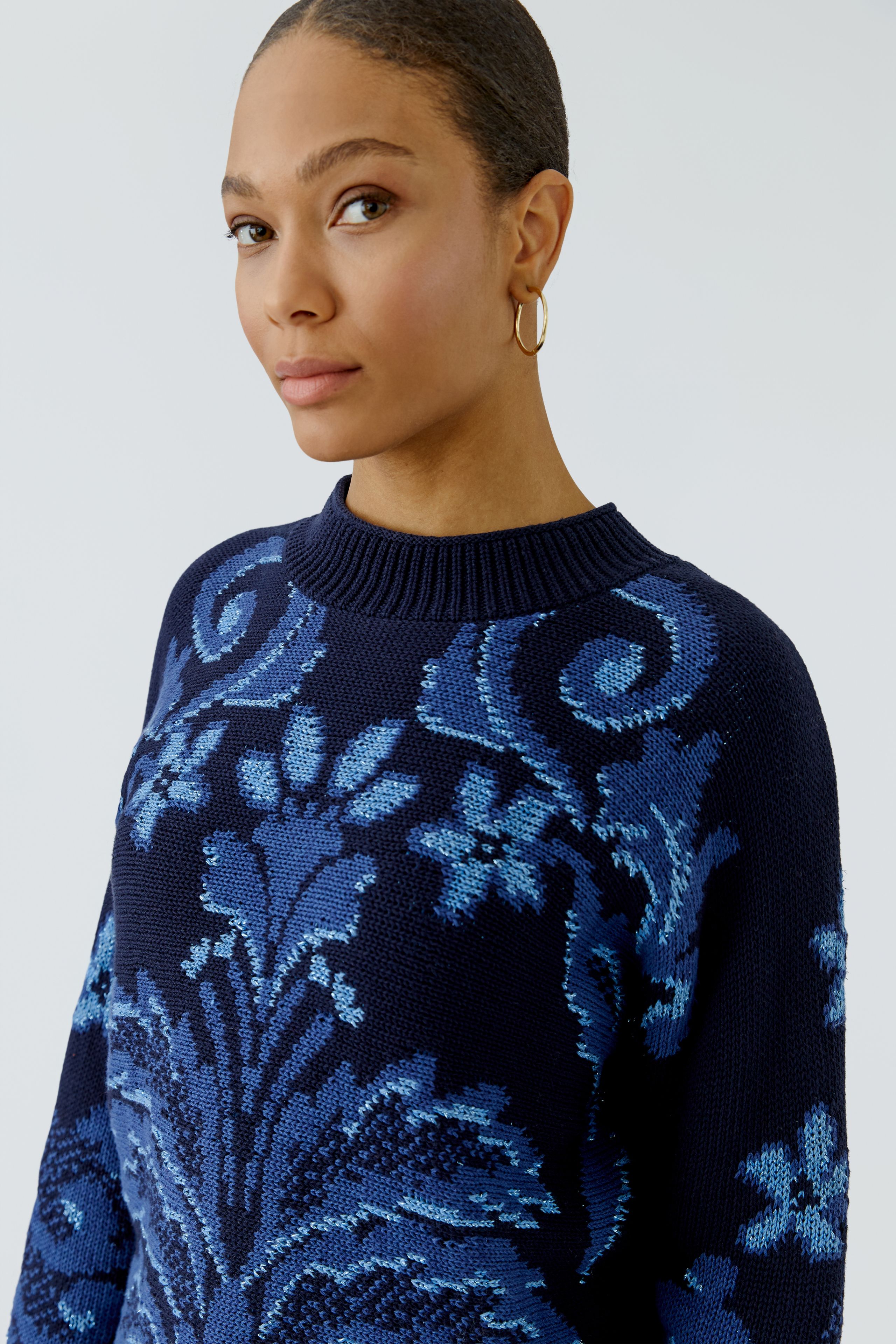 Oui Highlight Baumwoll-Jacquard Pullover 44