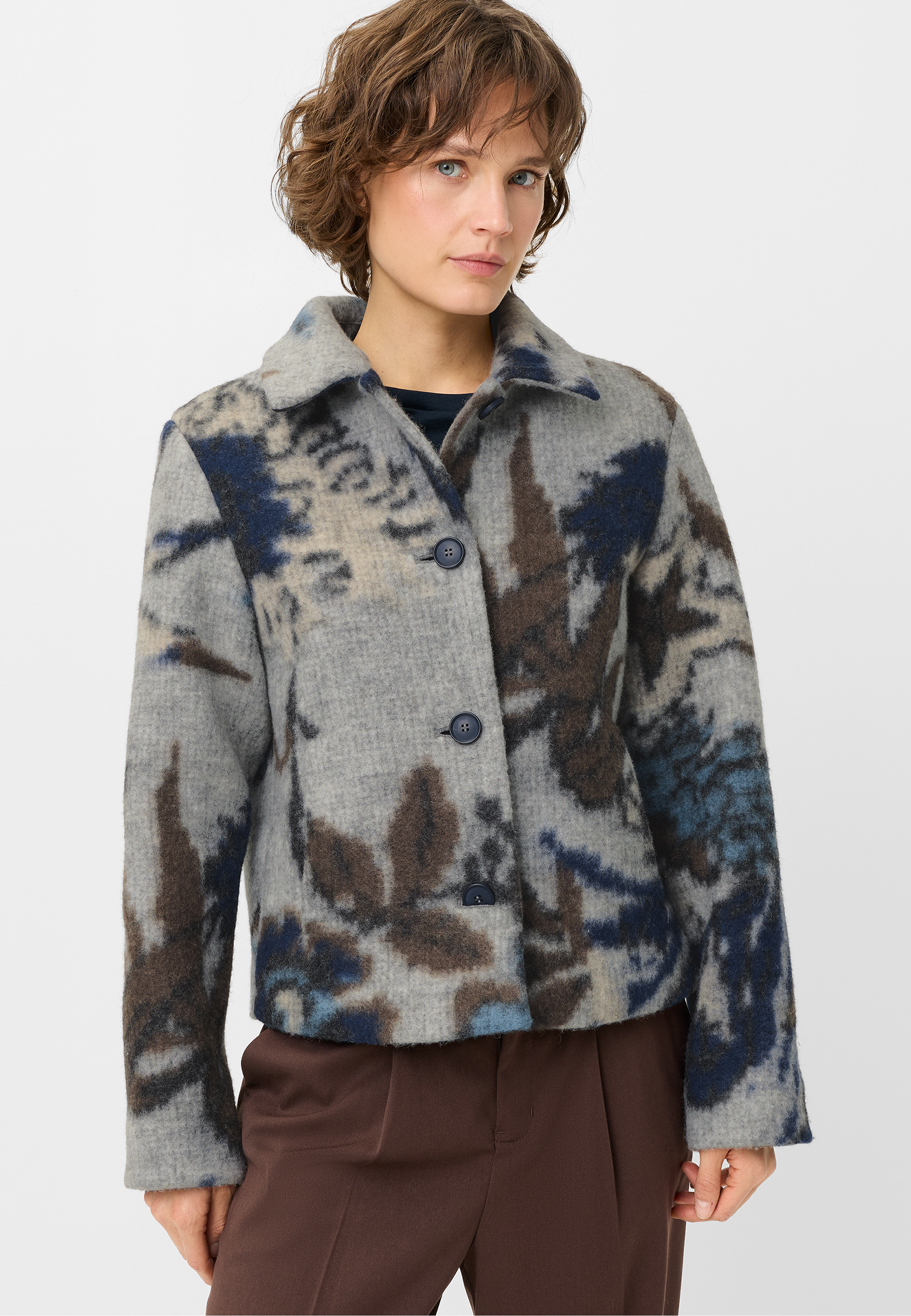 Fuchs Schmitt Wolljacke mit abstraktem Print in Grau-Blau 36