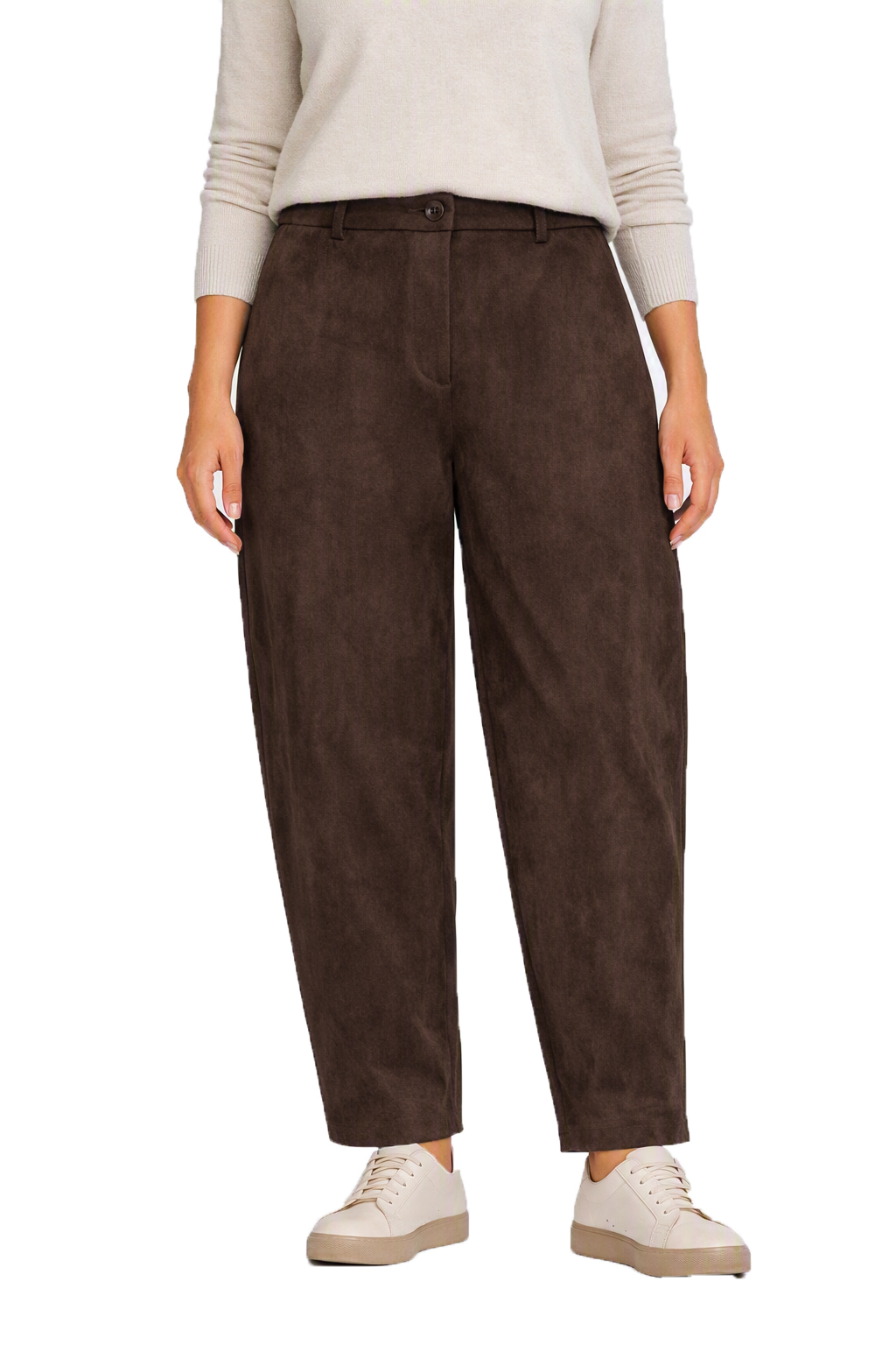 Raffaelo Rossi Dunkelbraune Velourslederhose in O‑Shape (Lederoptik) 40