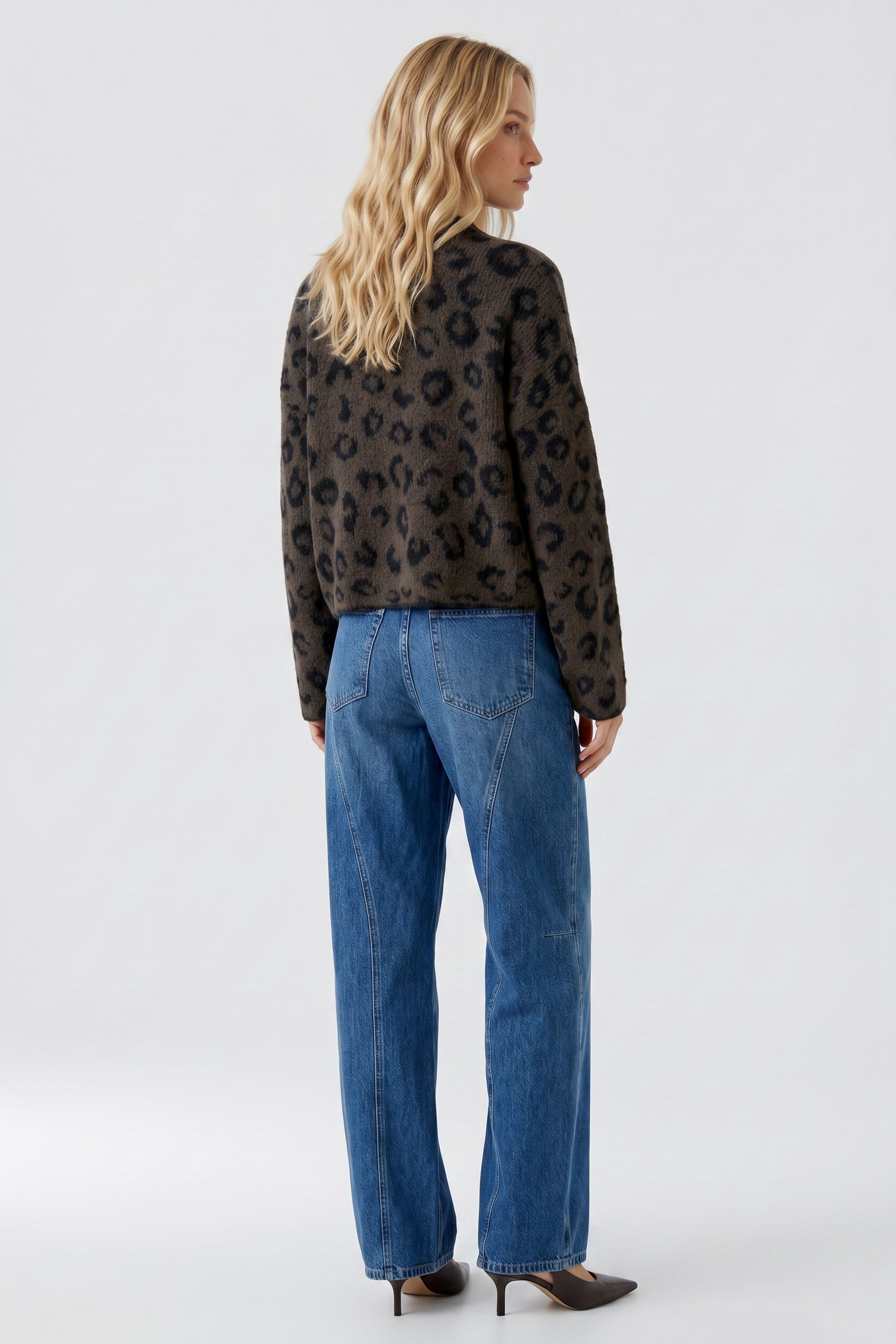 Oui Pullover mit Leopardenmuster, braun‑schwarz 44