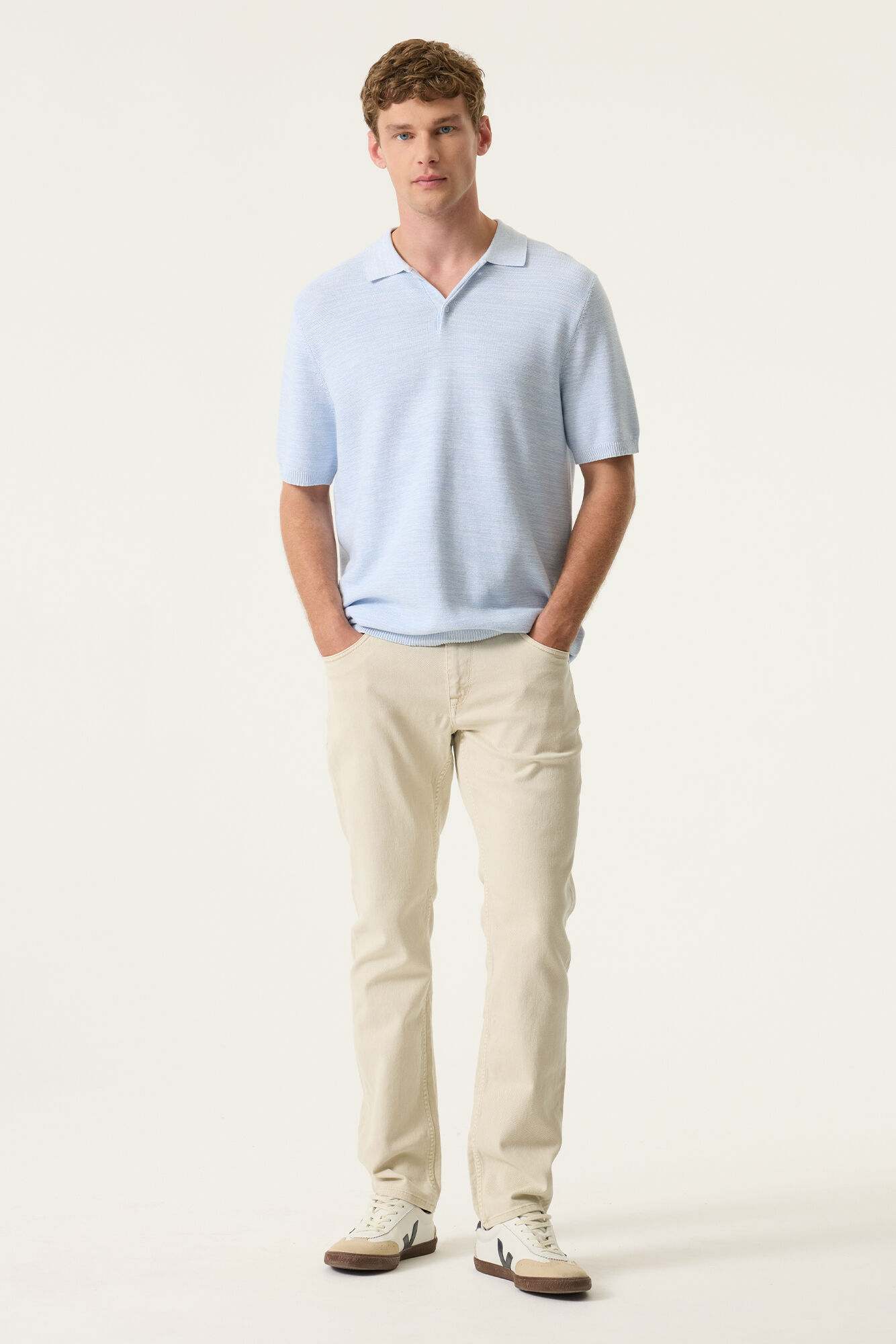 Garcia Herren Strickpolo - hellblau