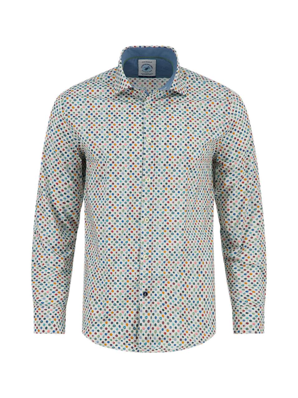 A Fish Named Fred Herrenhemd – Multicolor Dot Print, Weiß XXL