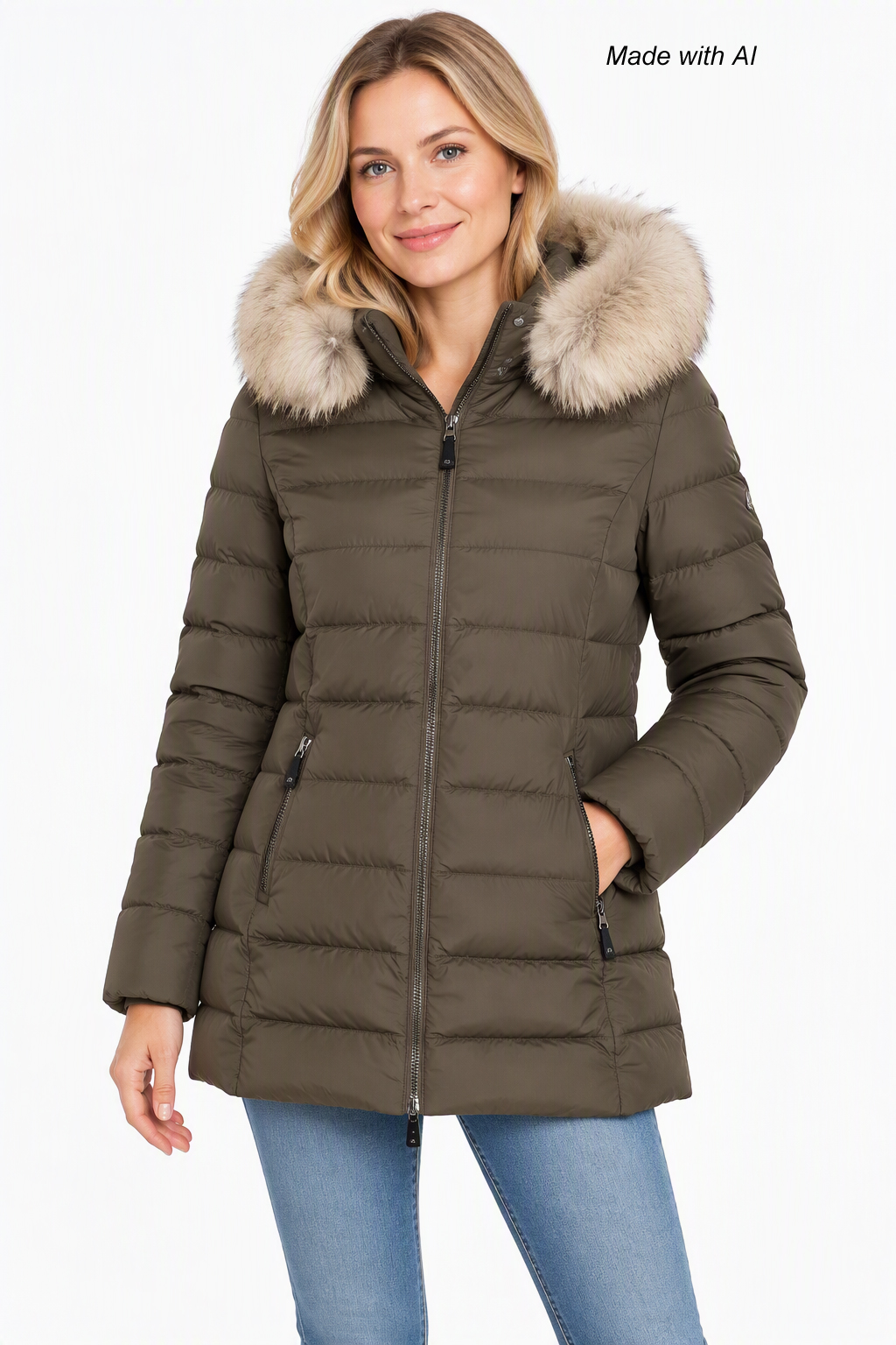 Fuchs Schmitt Damen Winterjacke mit Fellkapuze Taupe
