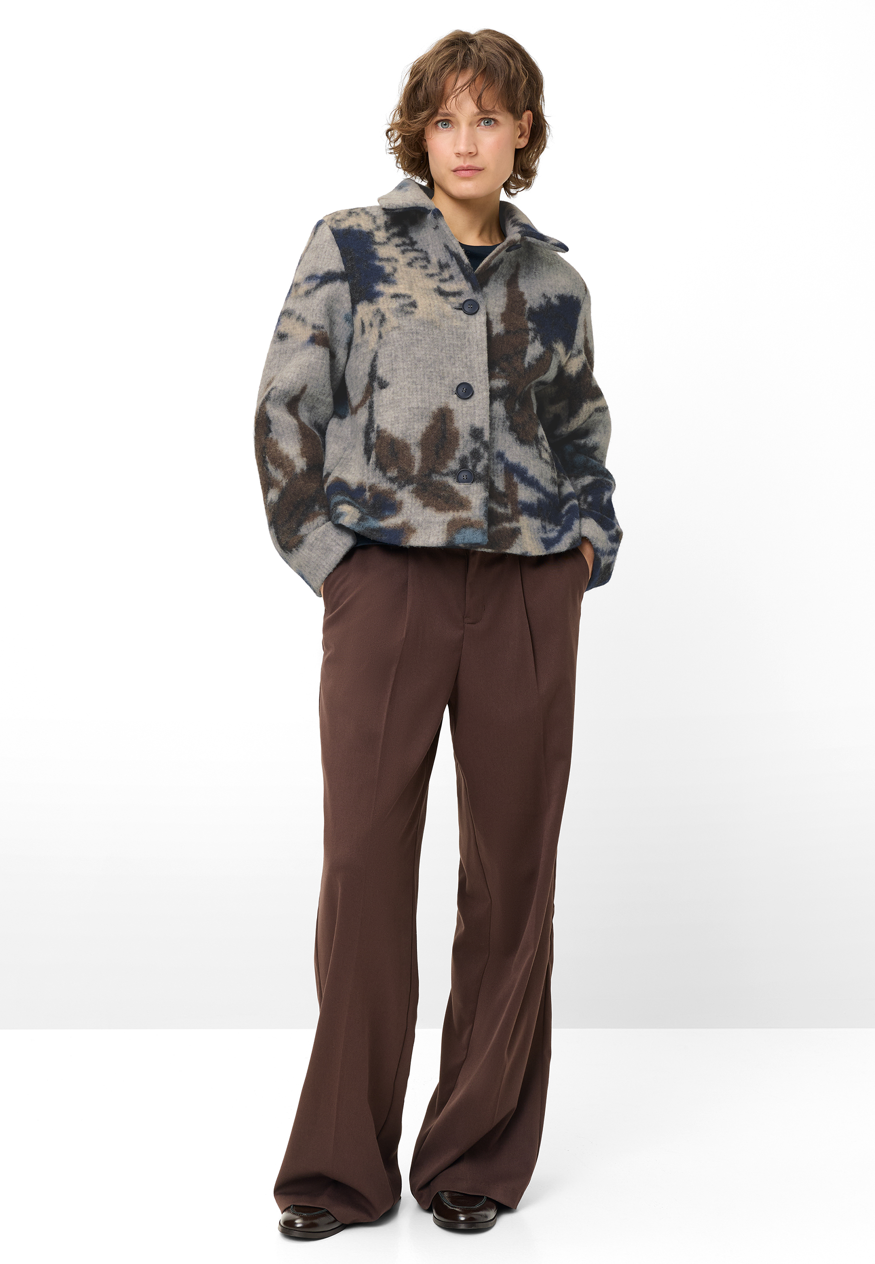 Fuchs Schmitt Wolljacke mit abstraktem Print in Grau-Blau 36