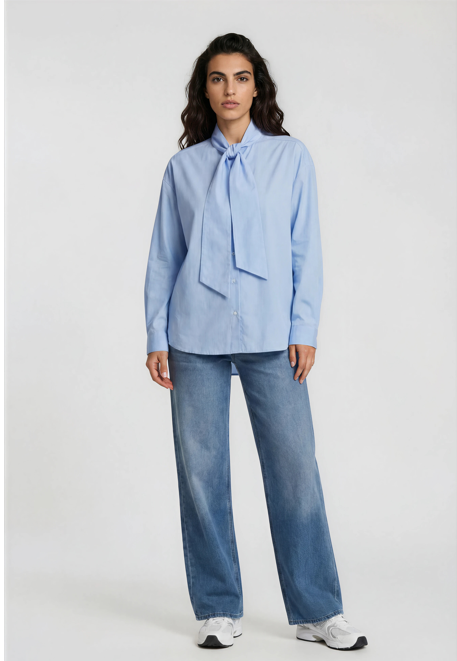 Milano Italy Bluse mit Bindeschleife – Hellblau 40