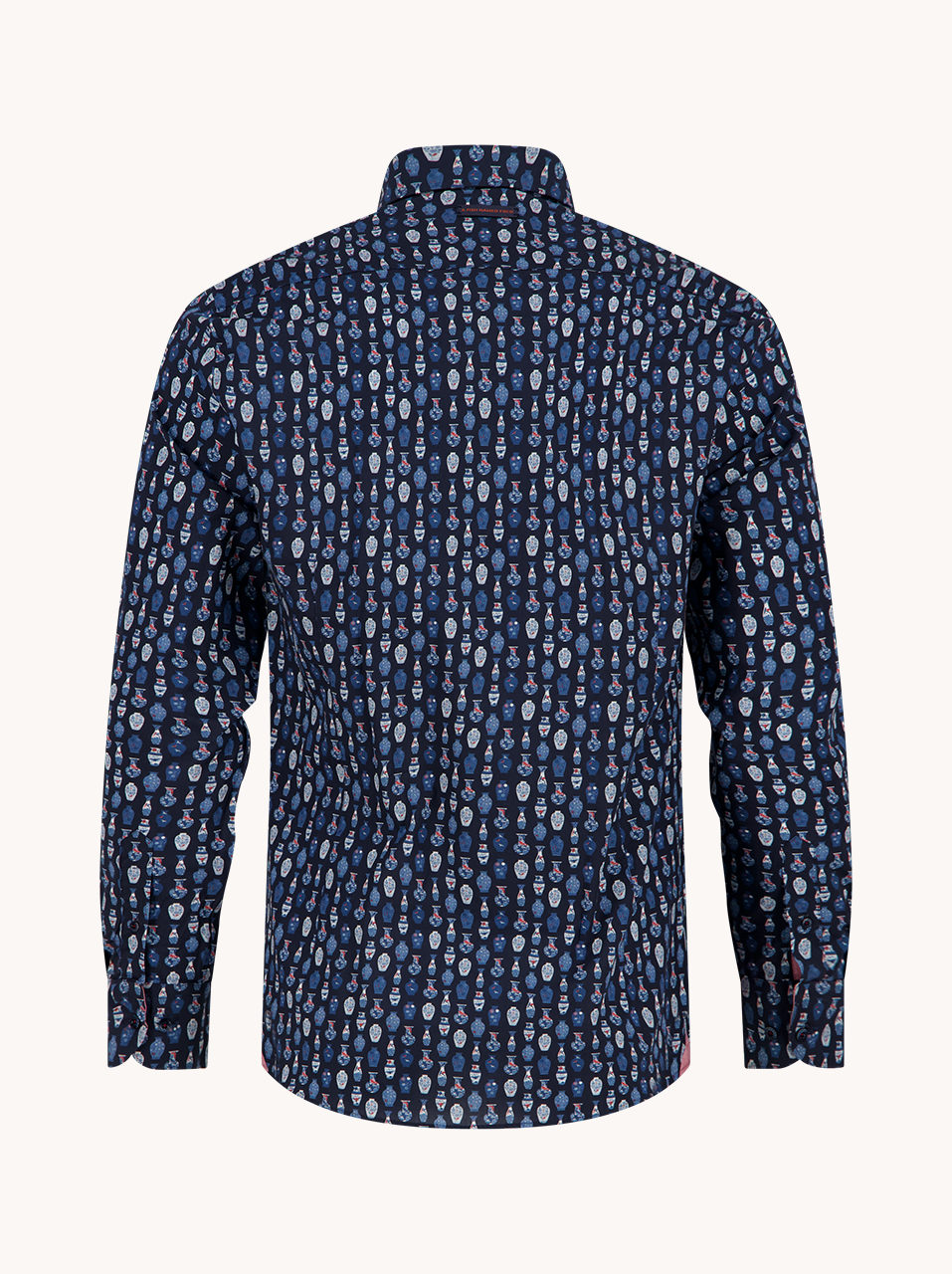 A Fish Named Fred Herrenhemd – Vasen‑Print, Navy XXL