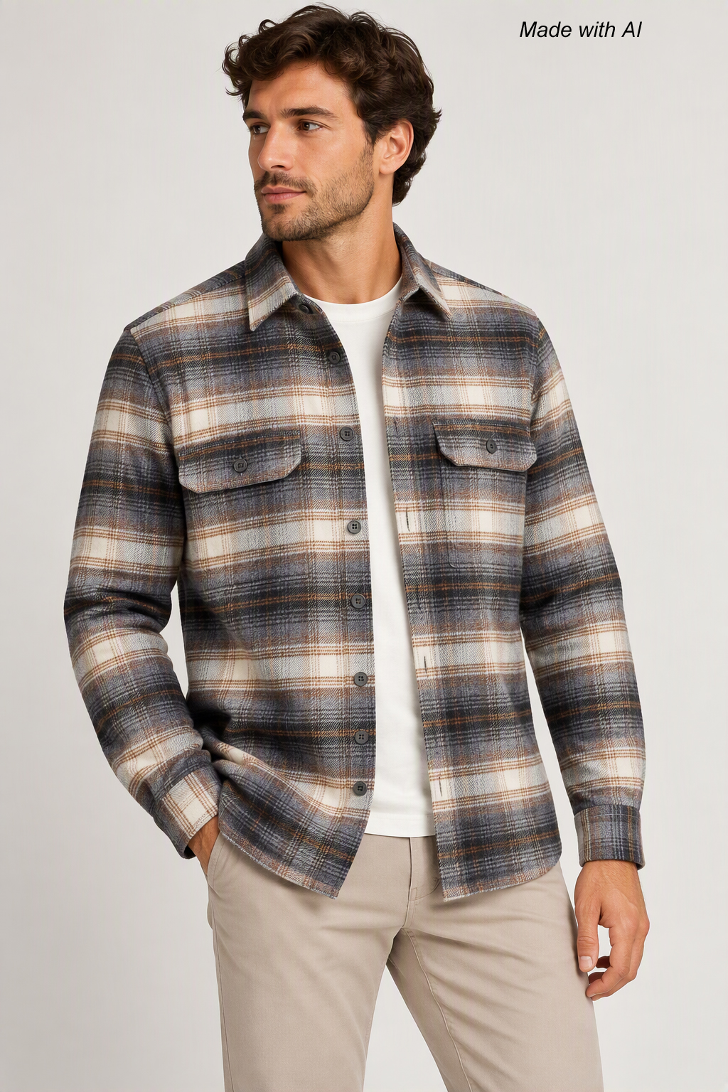 Casamoda Overshirt Kariert Grau Beige XXL