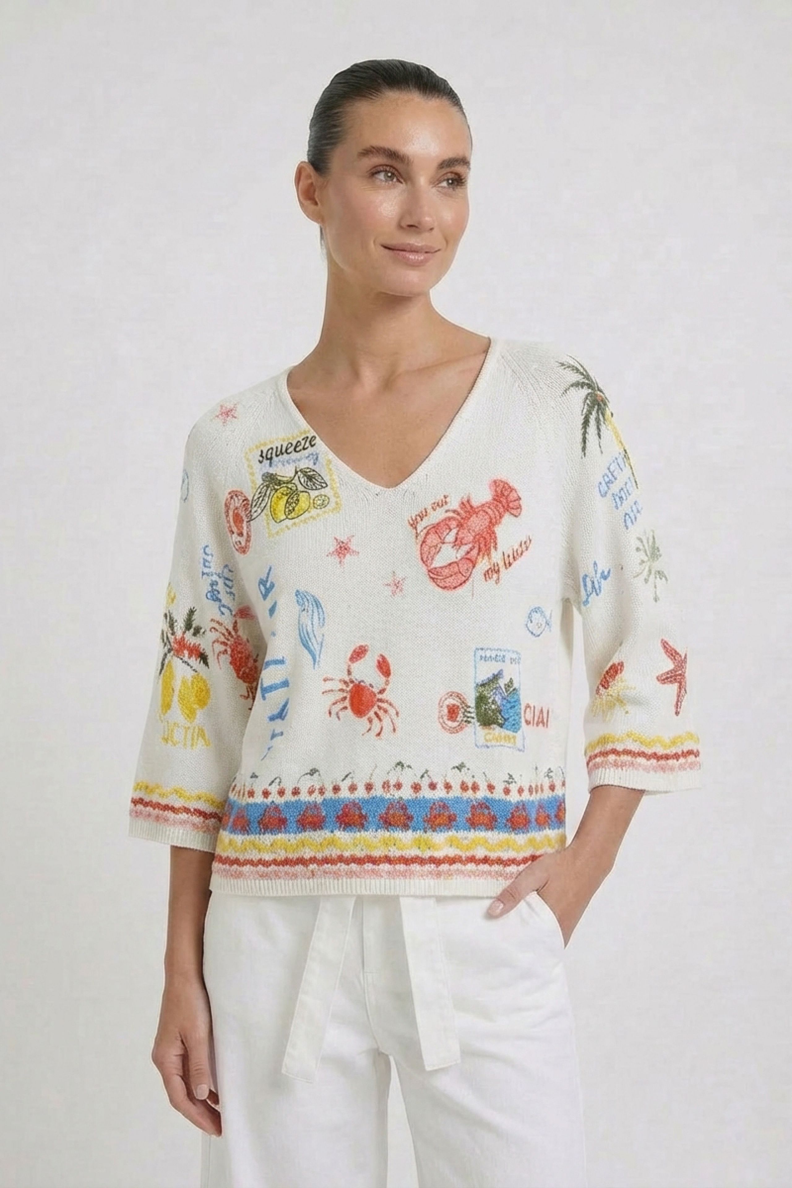 Oui Sommer-Pullover bedruckt 3/4 Arm 42