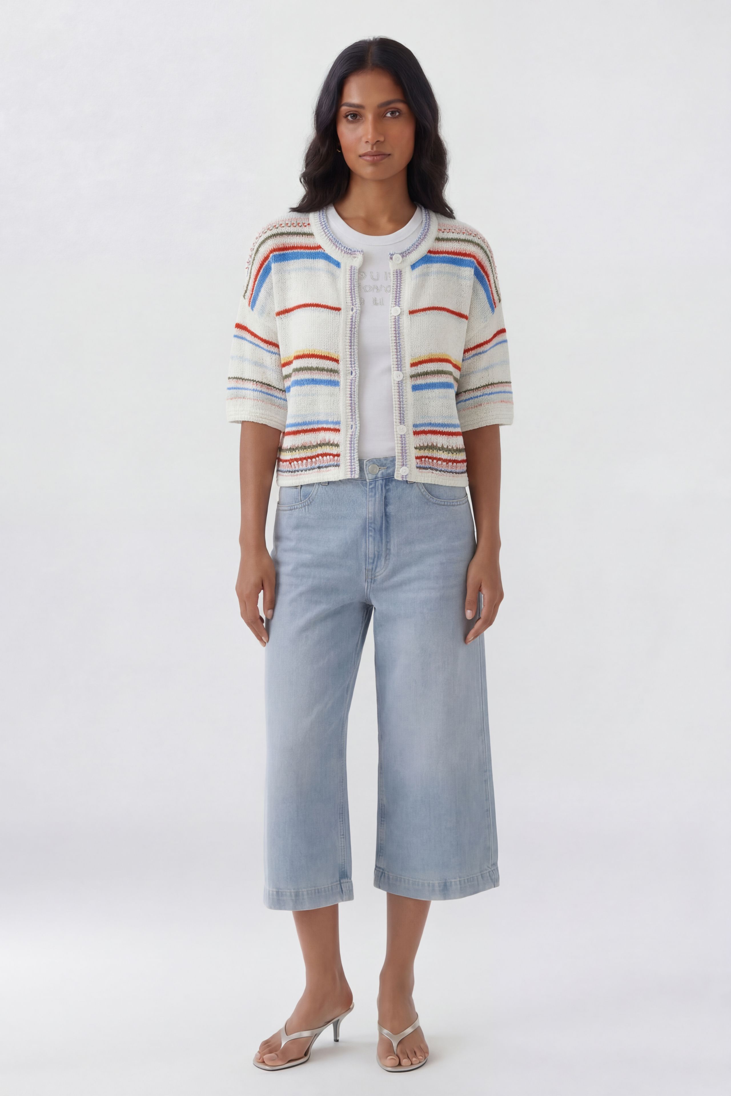 Oui Strickjacke 1/2 Arm - white red 42