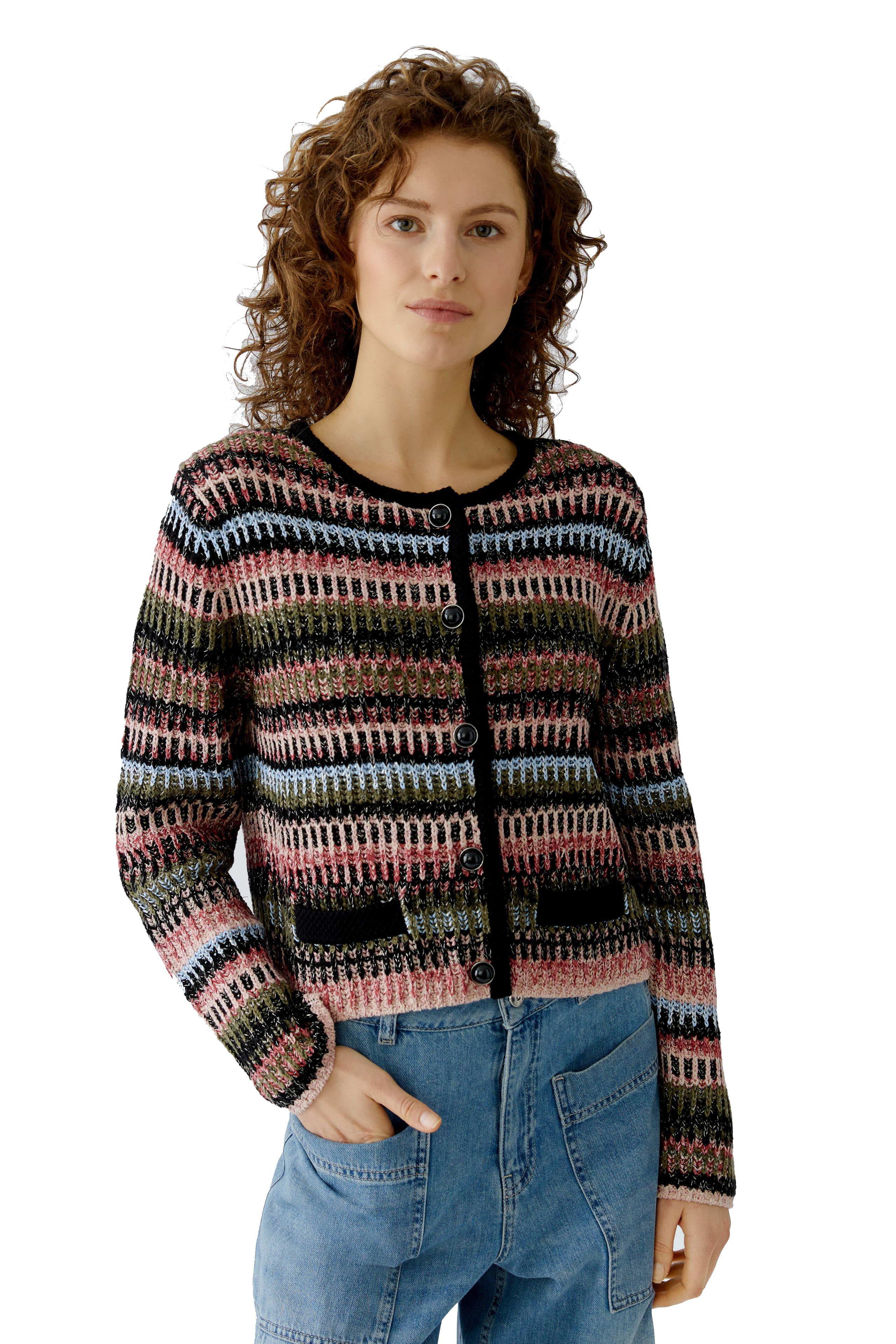 Oui Highlight Strickjacke mit Glanzgarn