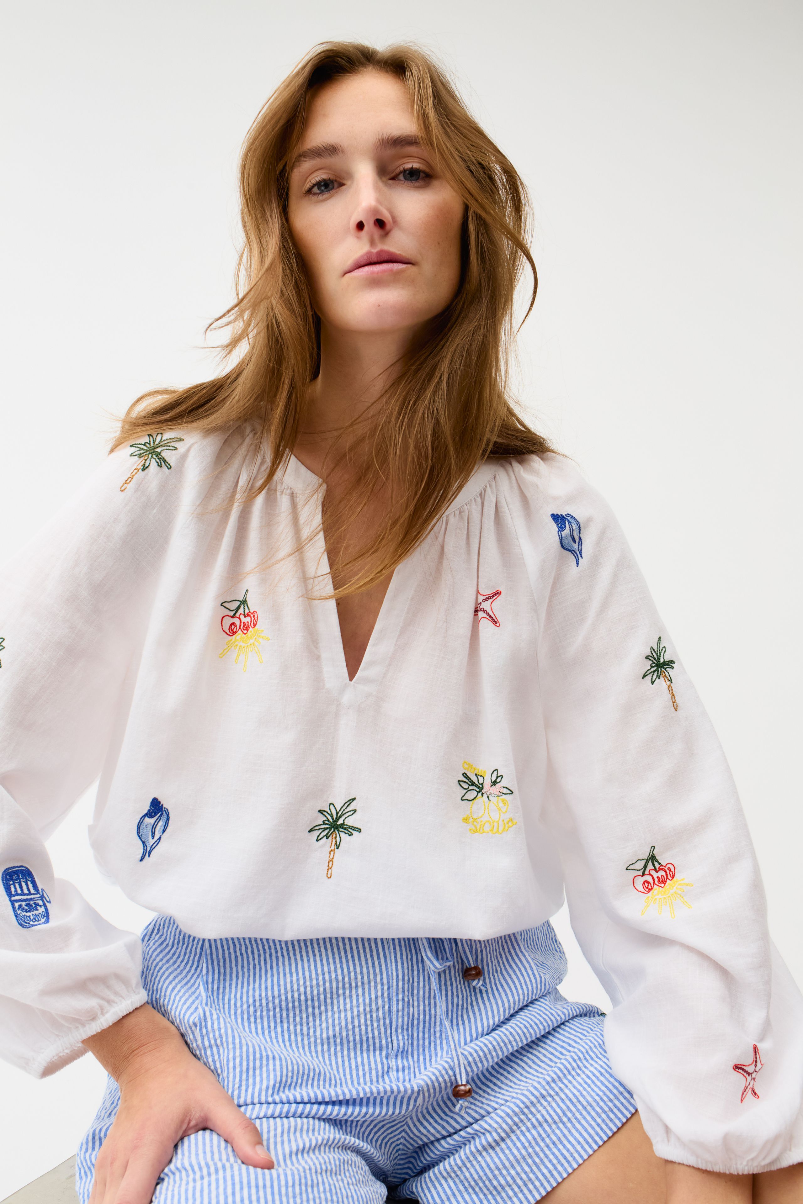 Oui Bestickte Tunika - white red 40