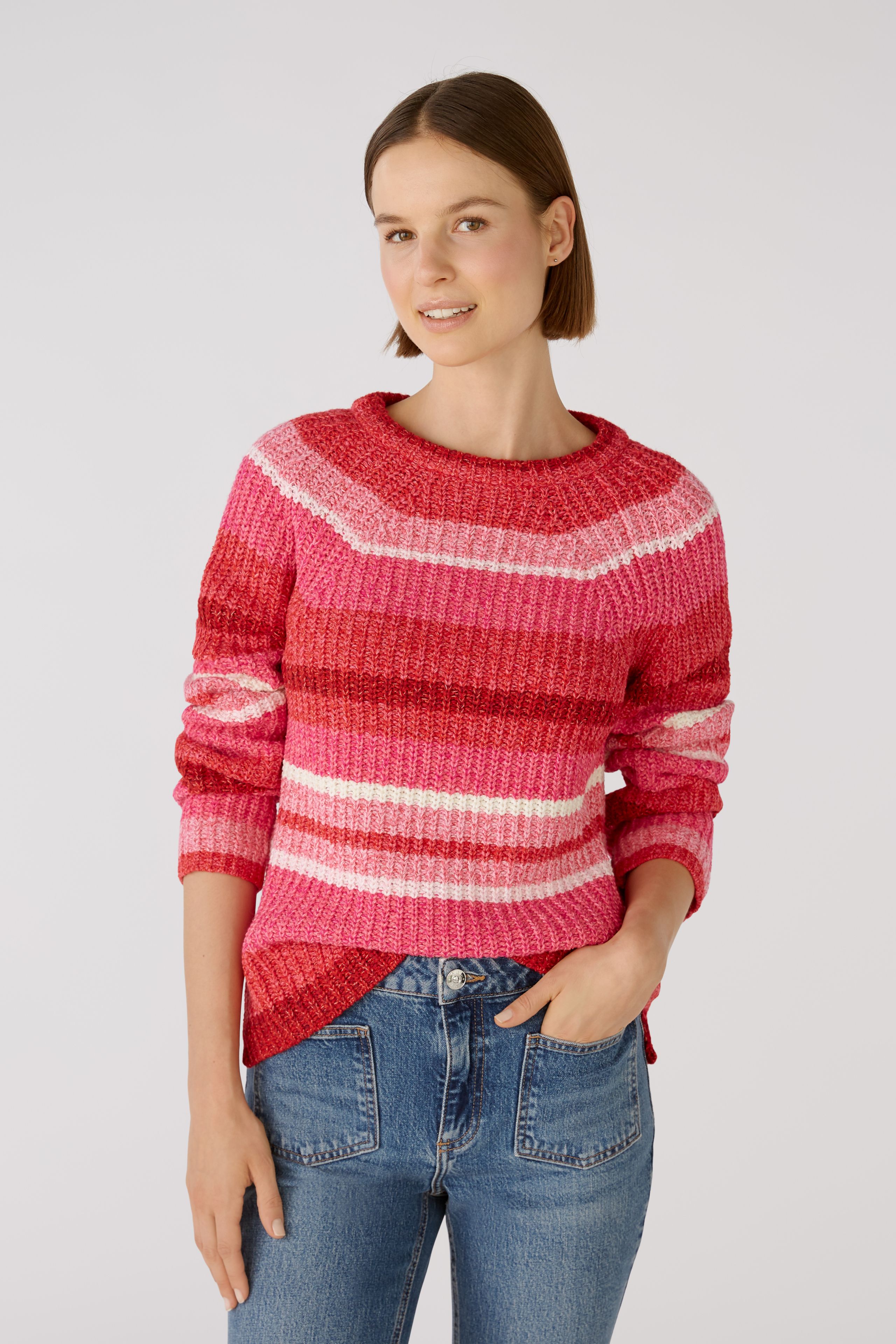 Oui Damen Pullover Iconic Garnmix - pink red 38