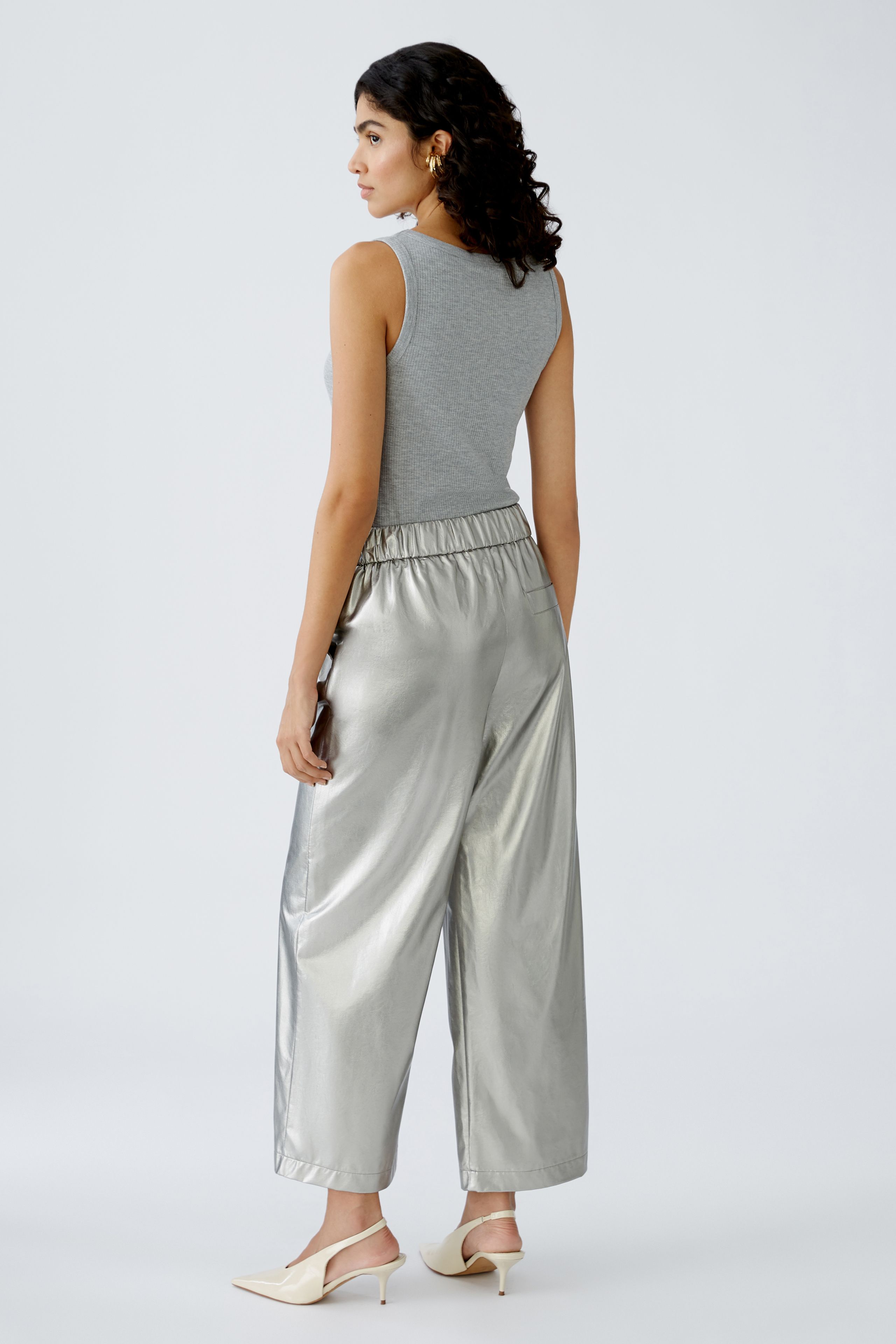 Oui Hose Culotte in Lederoptik im Metallic-Look 38