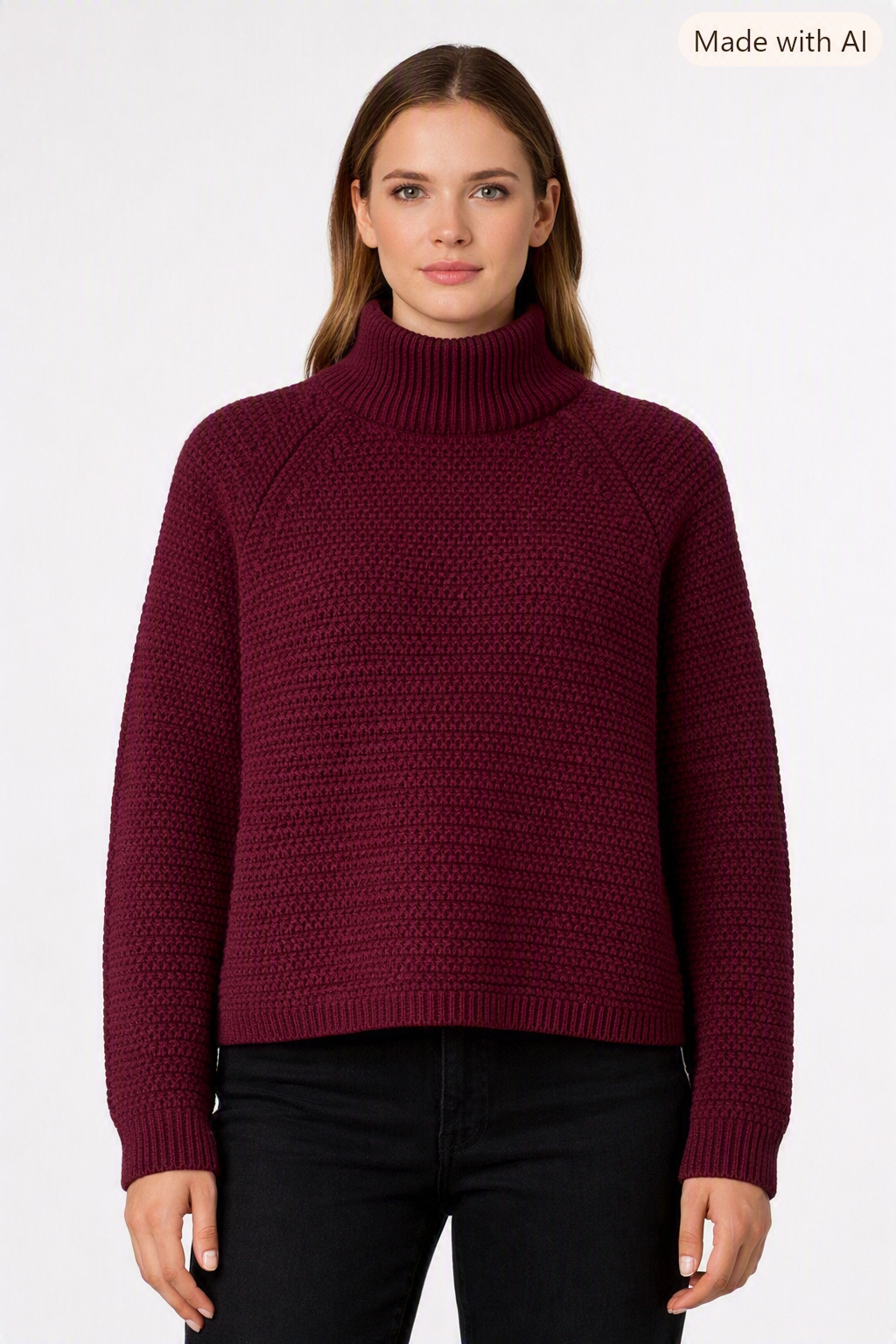 Oui Strickpullover mit Stehkragen in Bordeaux 42