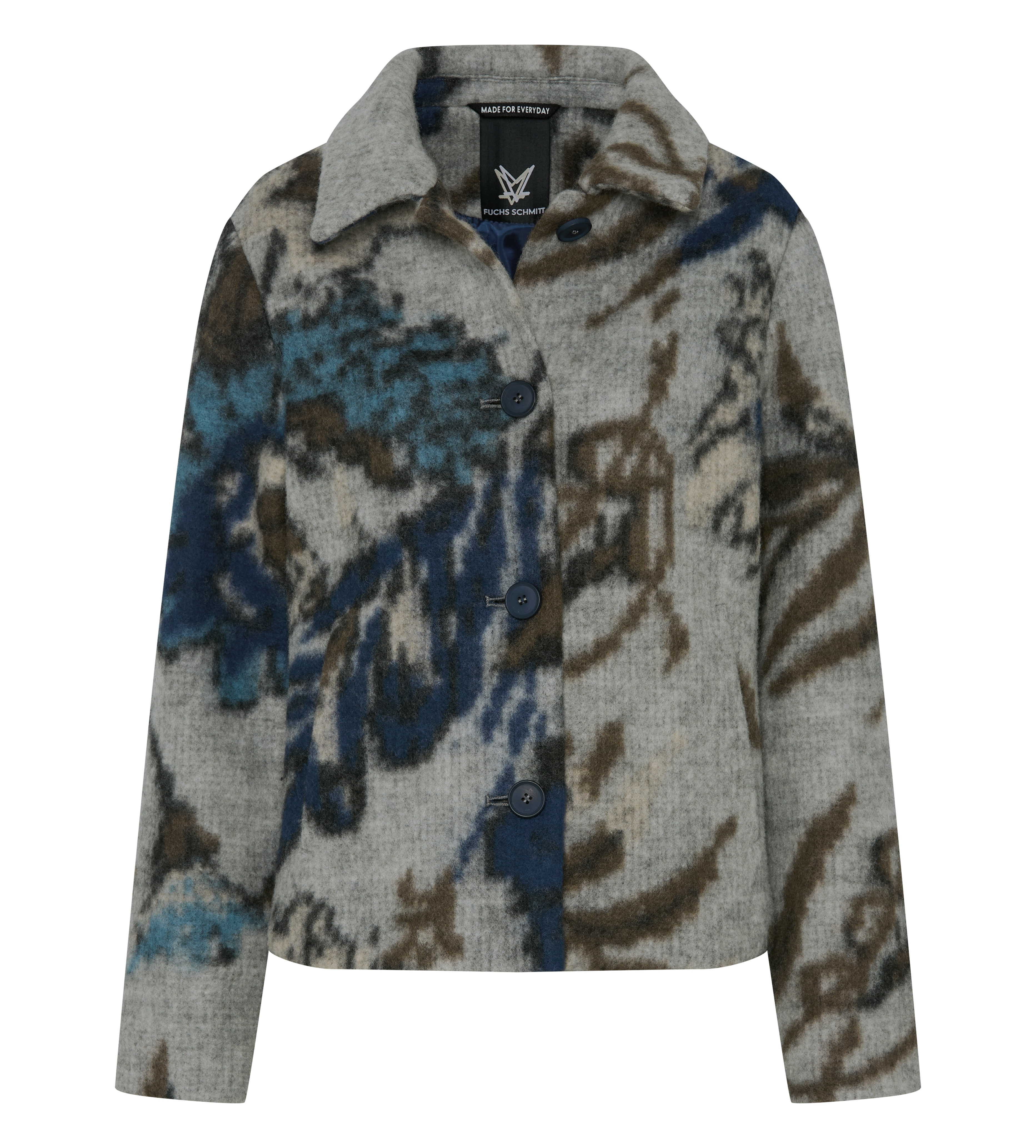 Fuchs Schmitt Wolljacke mit abstraktem Print in Grau-Blau 36
