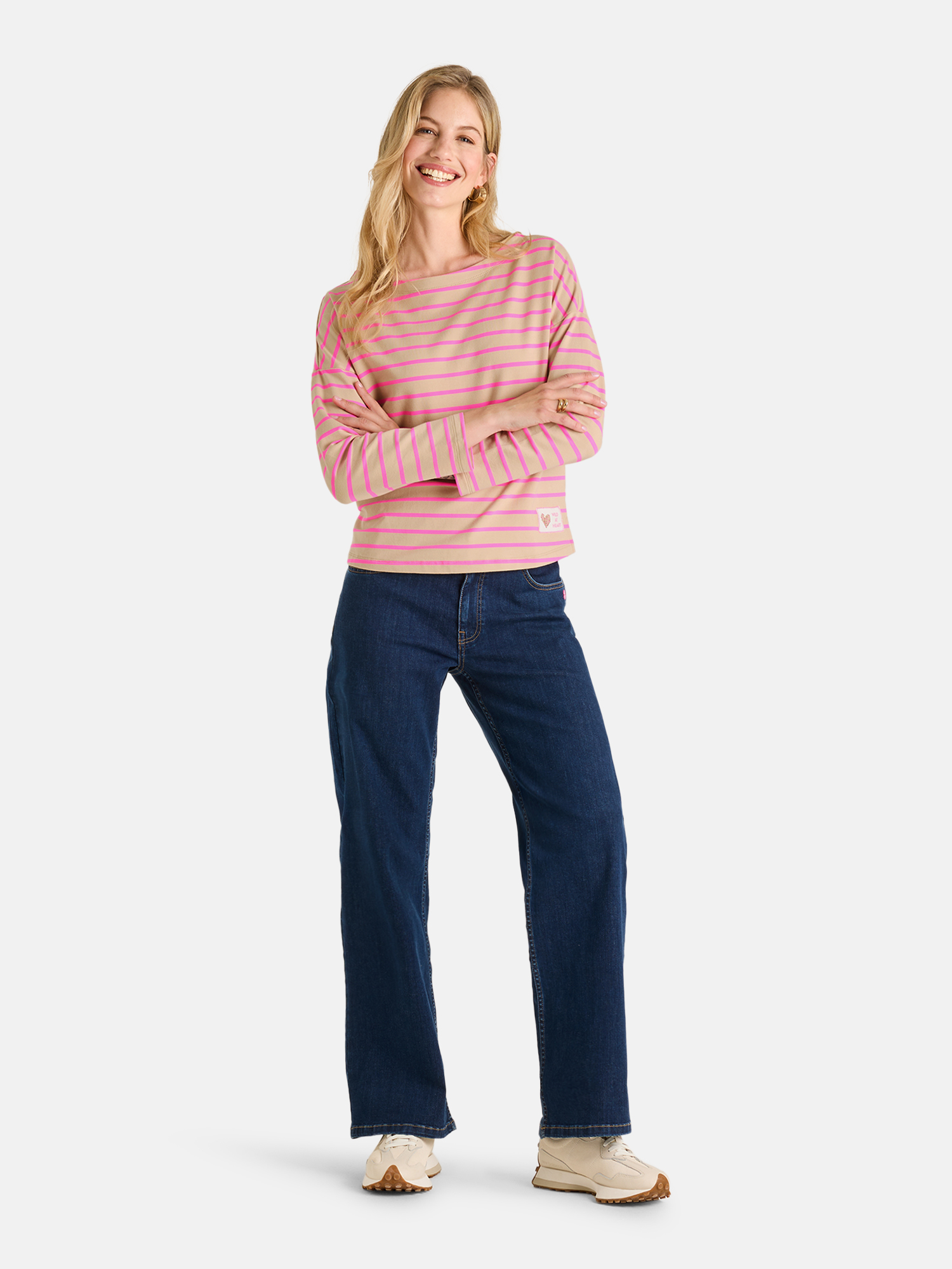 Lieblingsstück Damen‑Sweatshirt – Beige mit pinken Streifen L