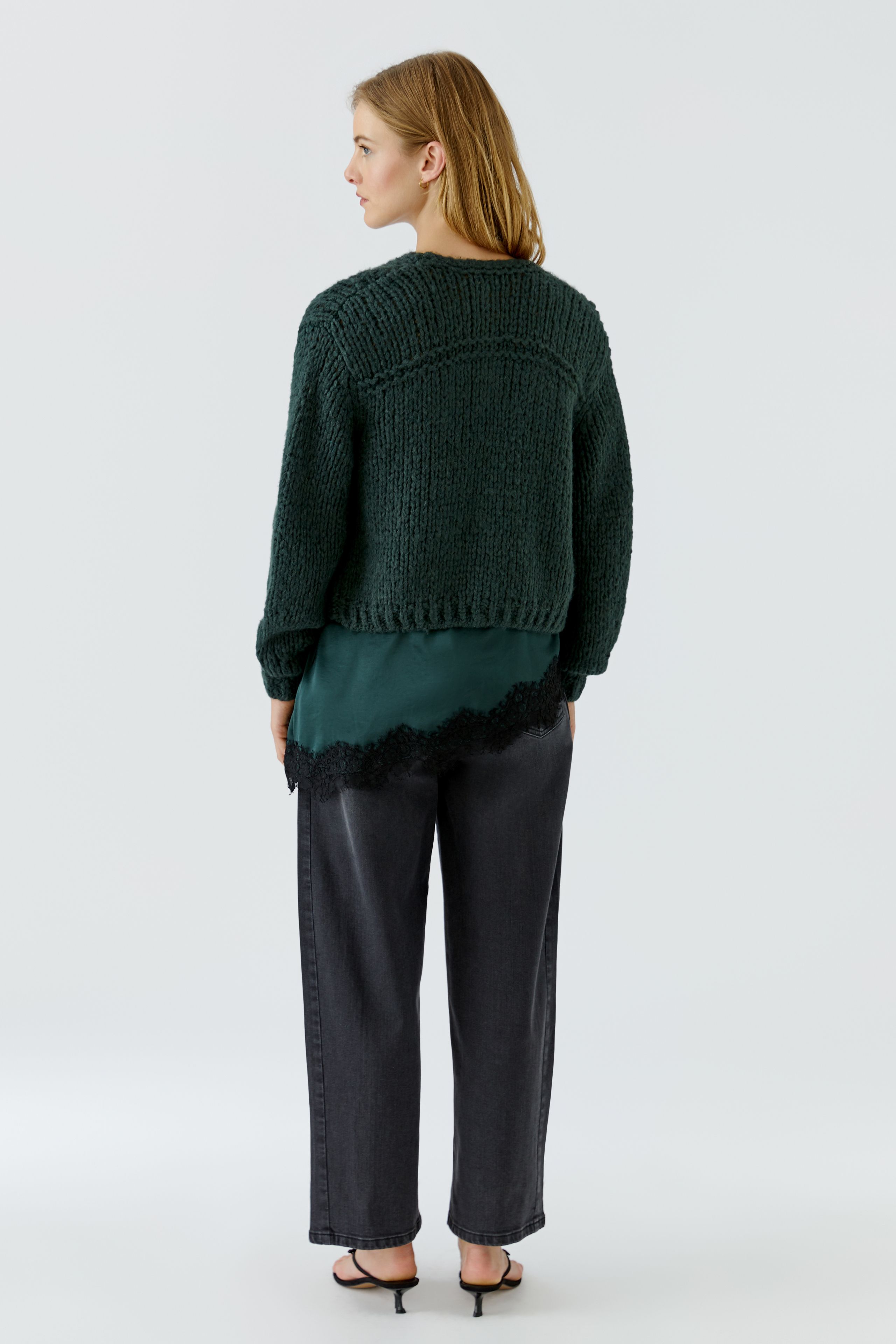 Oui Chunky Strickjacke in Tannengrün 42