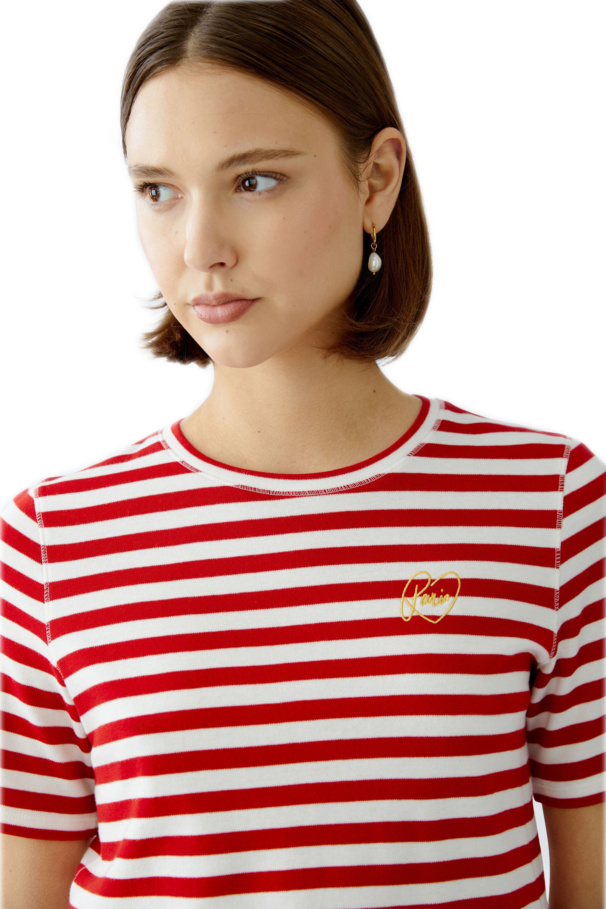Oui Damen T-Shirt white red