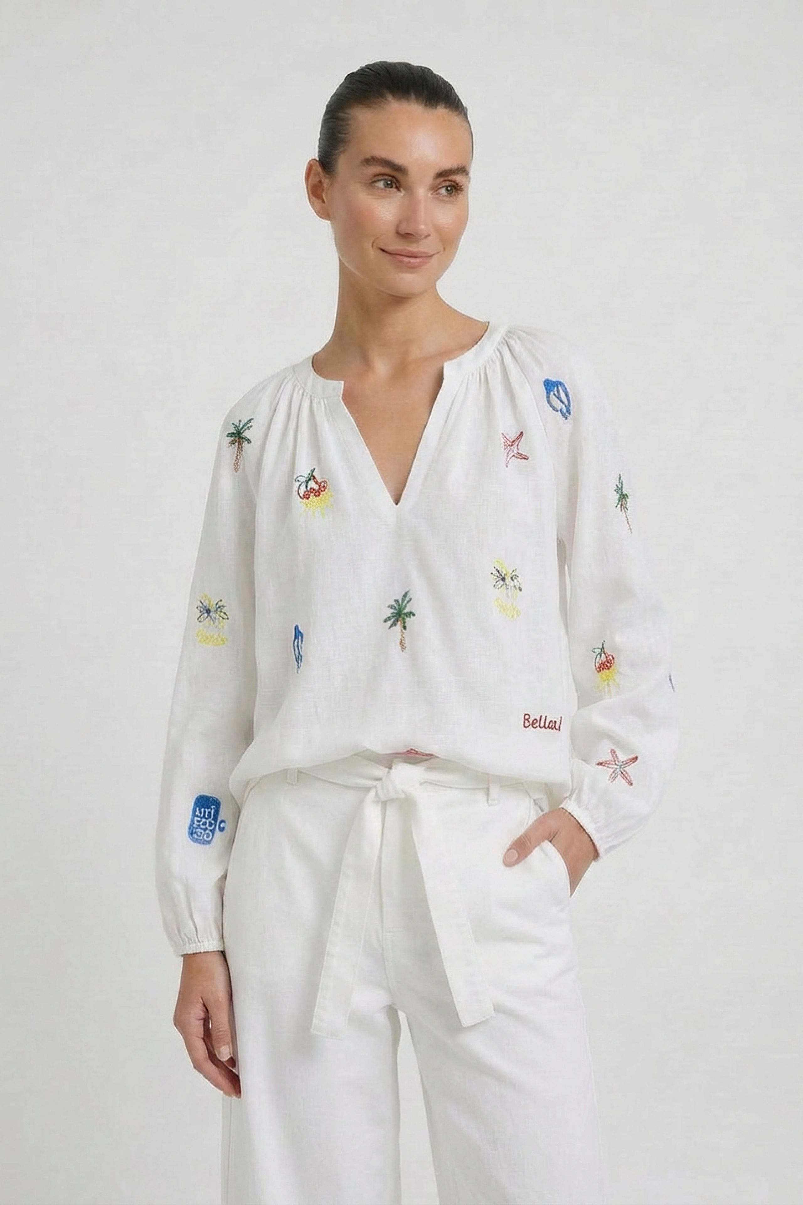 Oui Bestickte Tunika - white red 40