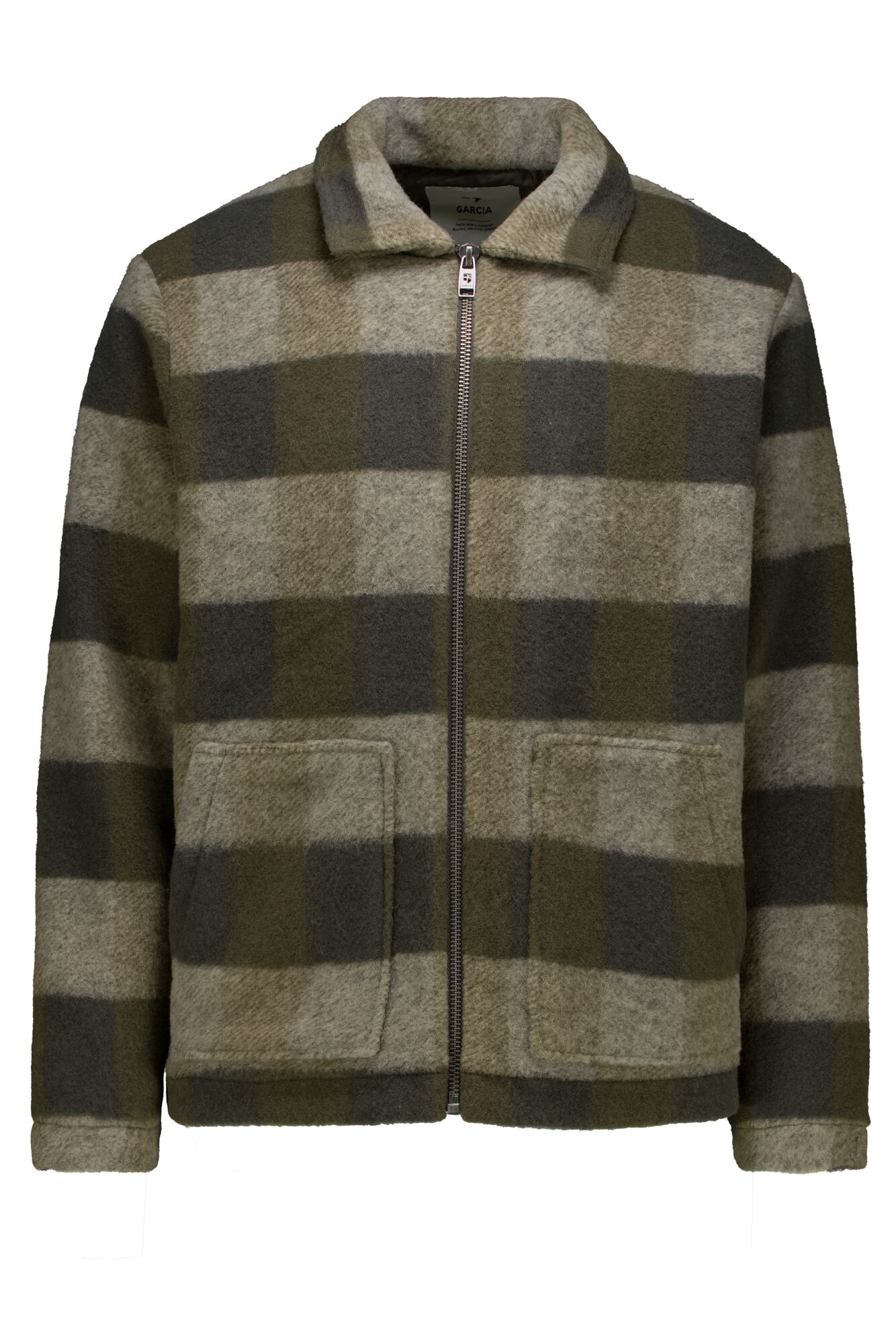 Garcia Herrenjacke mit Karomuster – Wolloptik Oliv/Grau XXL