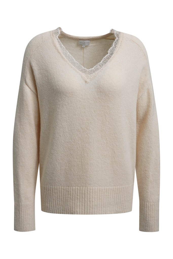 Milano Italy Damenpullover mit Spitzendetail – Creme S