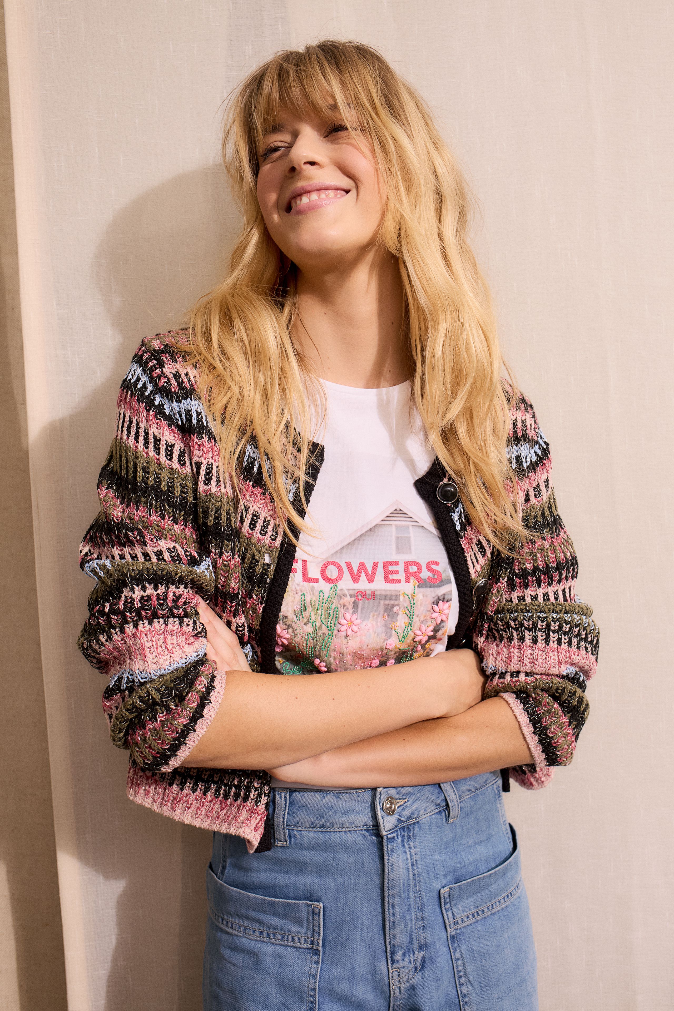 Oui Highlight Strickjacke mit Glanzgarn