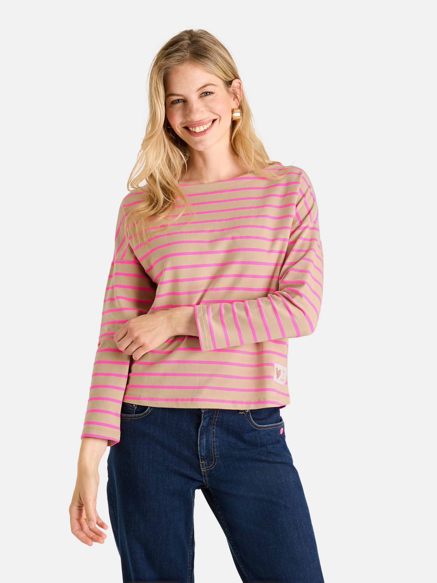 Lieblingsstück Damen‑Sweatshirt – Beige mit pinken Streifen L