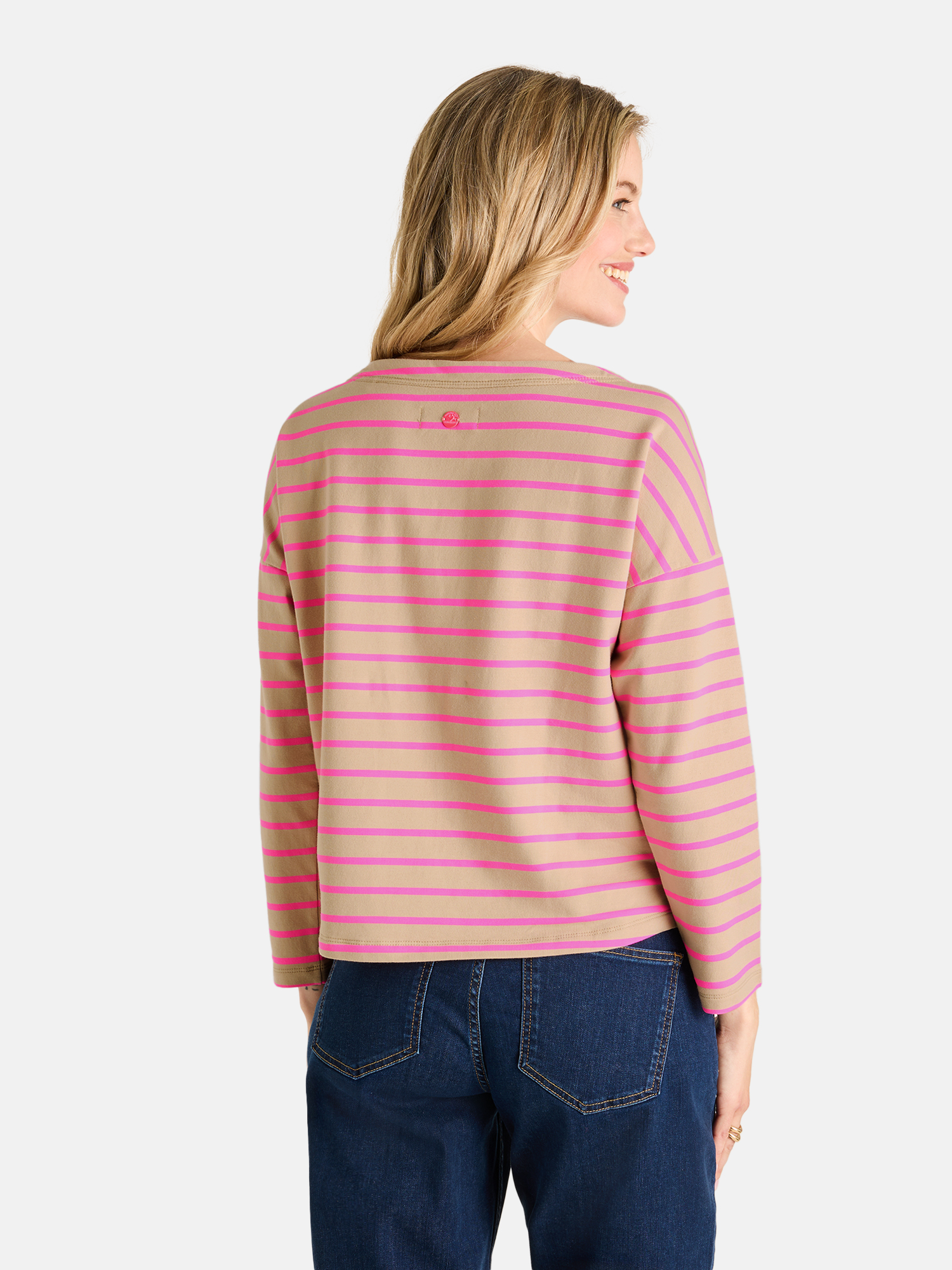 Lieblingsstück Damen‑Sweatshirt – Beige mit pinken Streifen XS