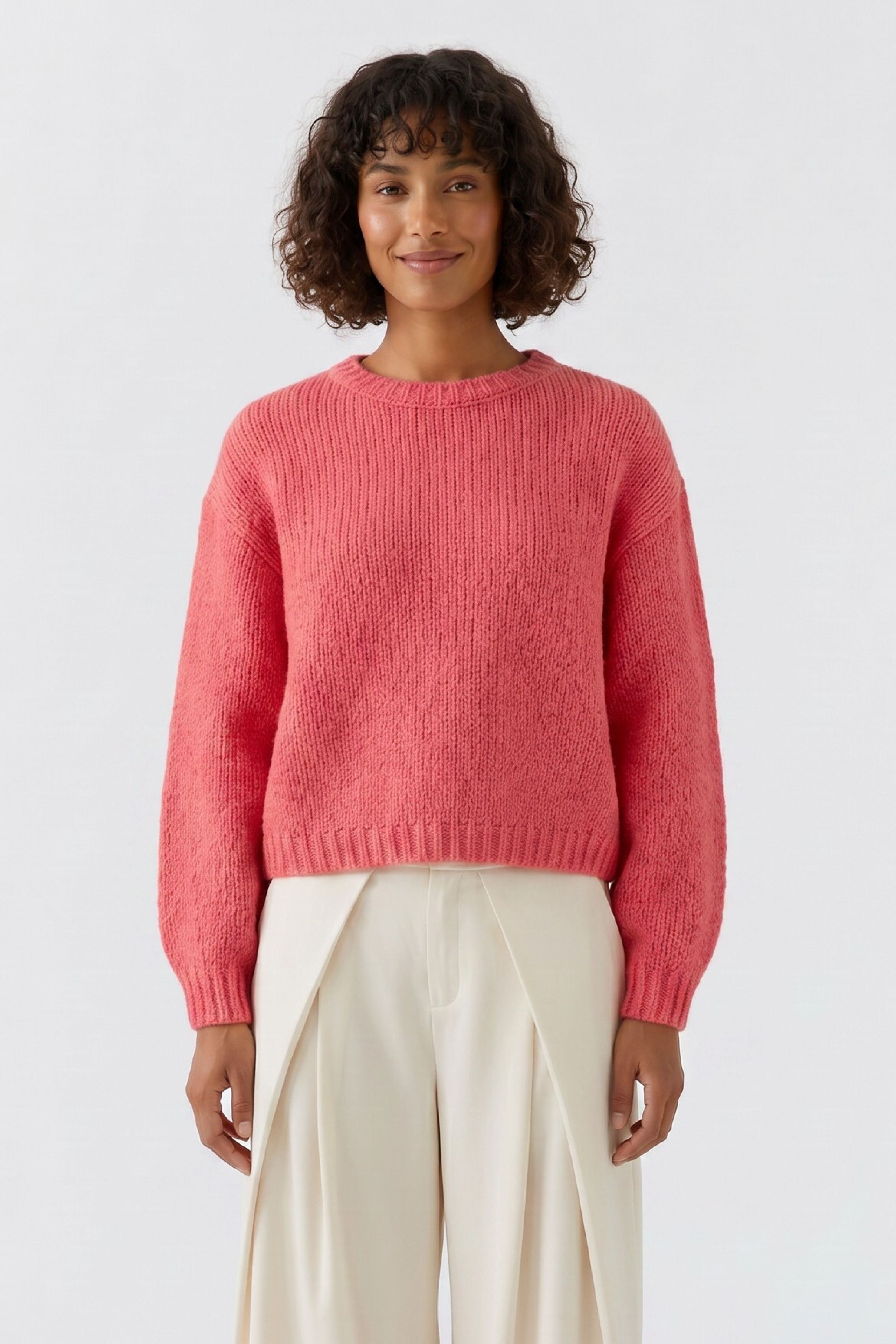 Oui Kuscheliger Strickpullover in Koralle 40