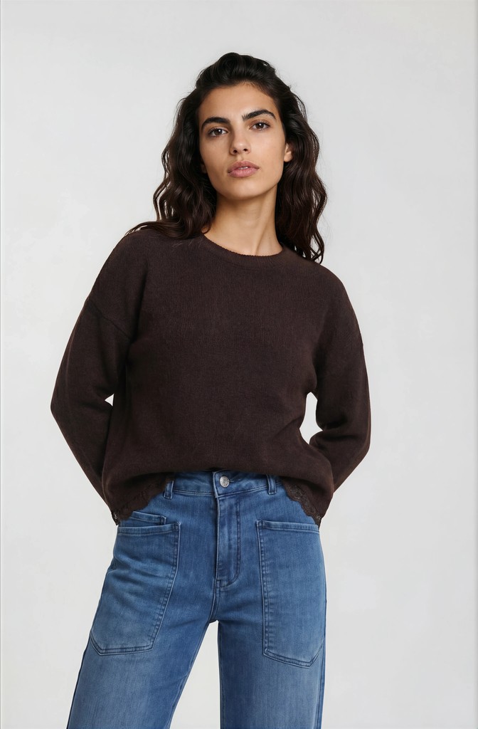 Milano Italy Damenpullover mit Spitzenbesatz