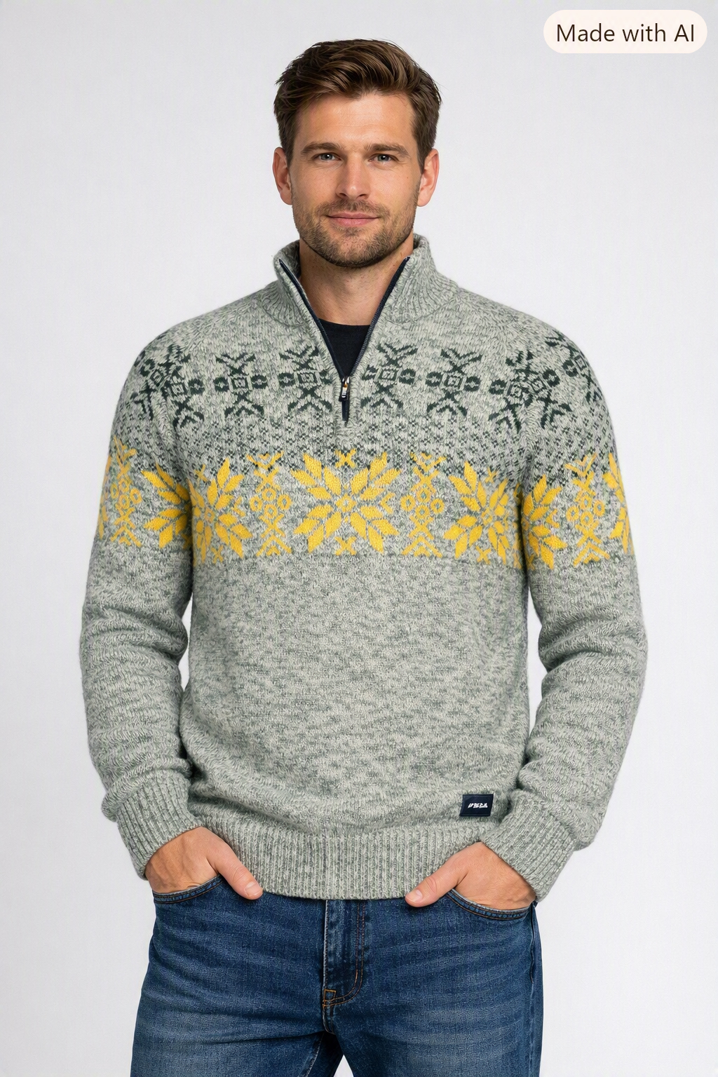 New Zealand Auckland Herrenpullover mit Norweger‑Muster XL