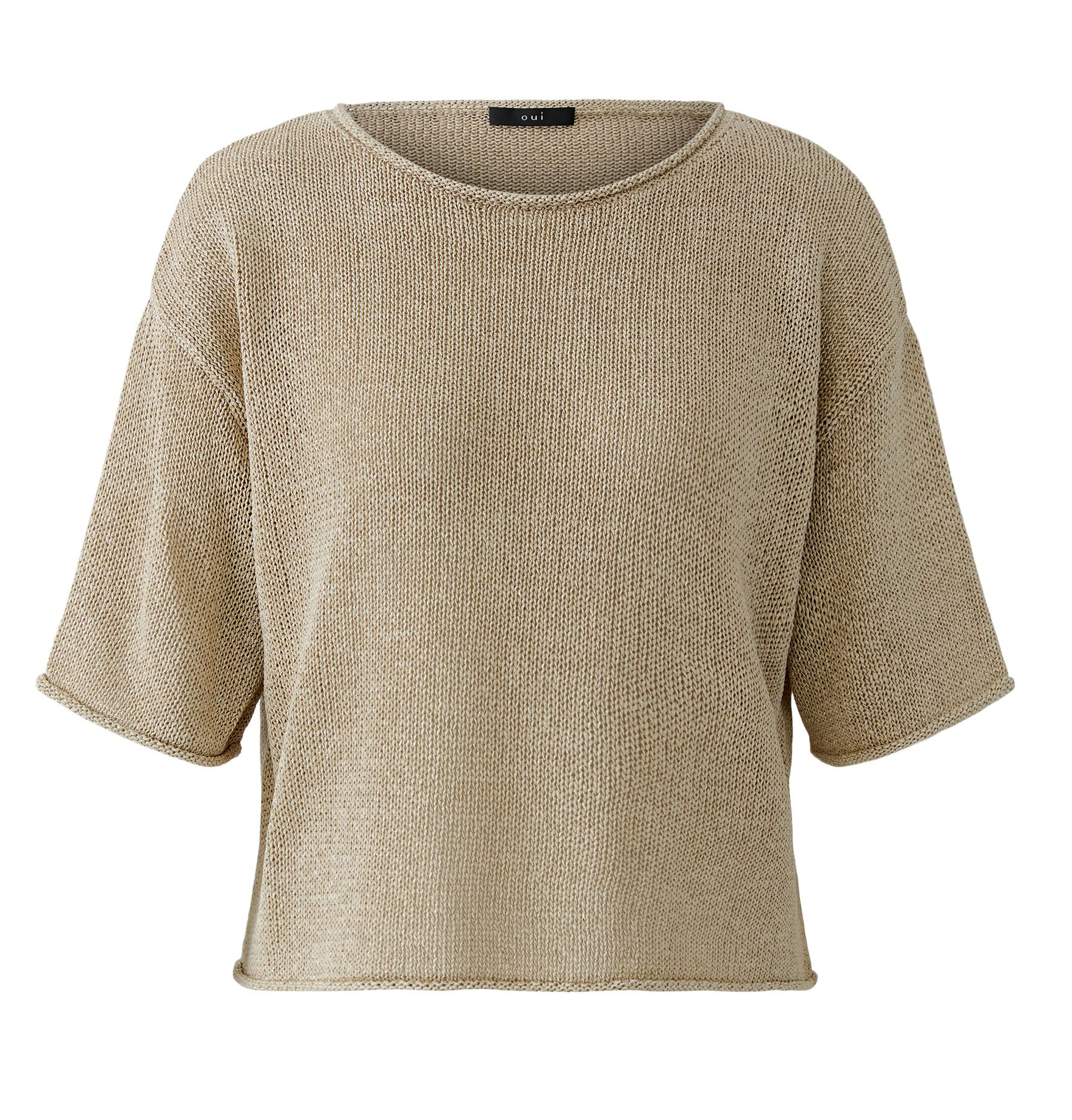 Oui Damen Pullover kurzarm - biscuit 40