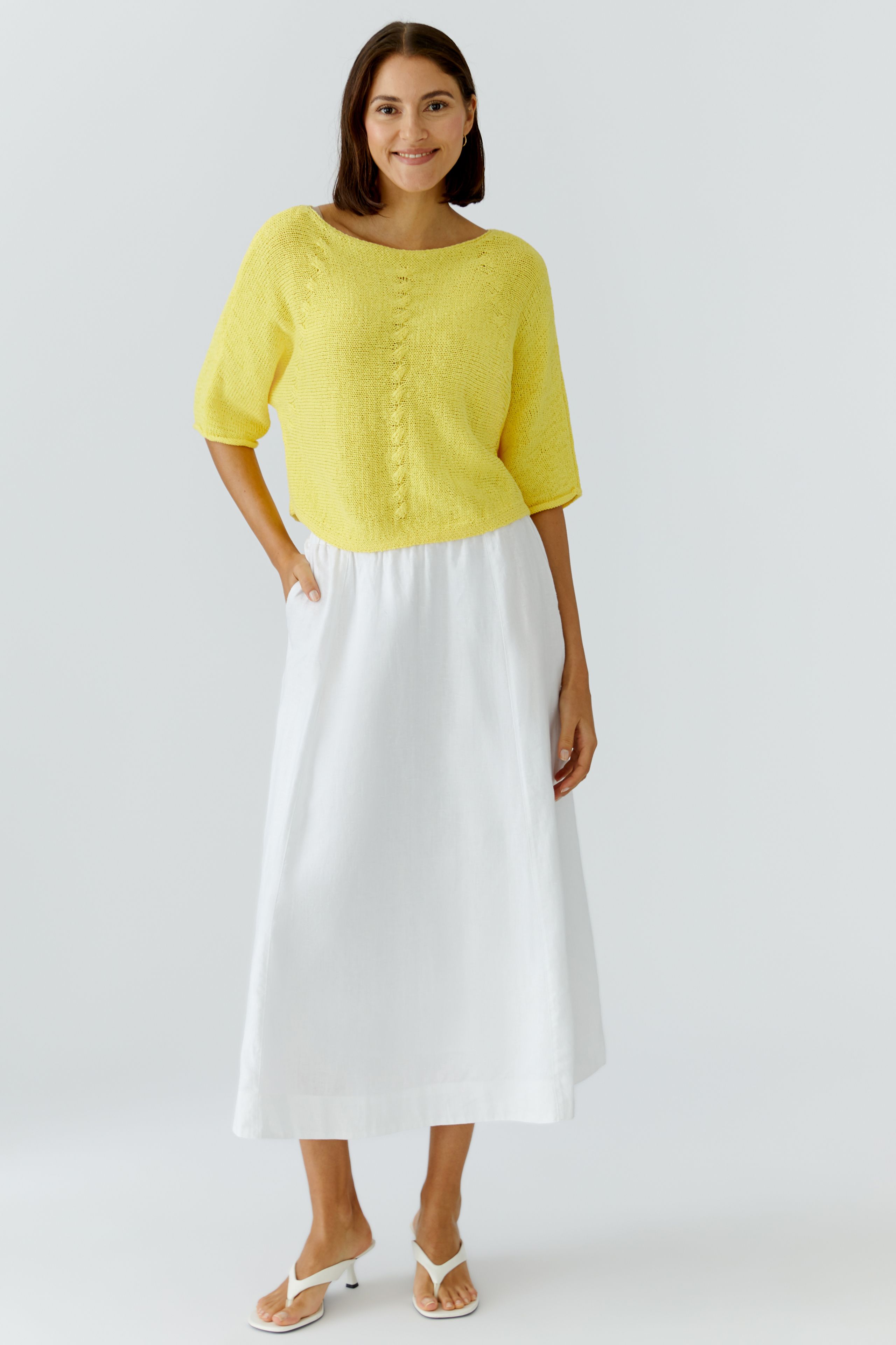 Oui Damen Pullover kurzarm - gelb 36