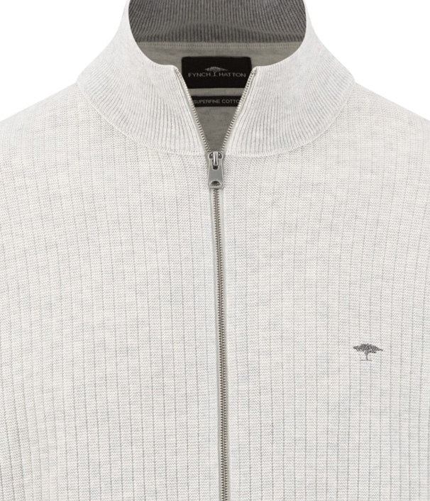 Fynch‑Hatton Herren Strickjacke mit Reißverschluss – Hellgrau