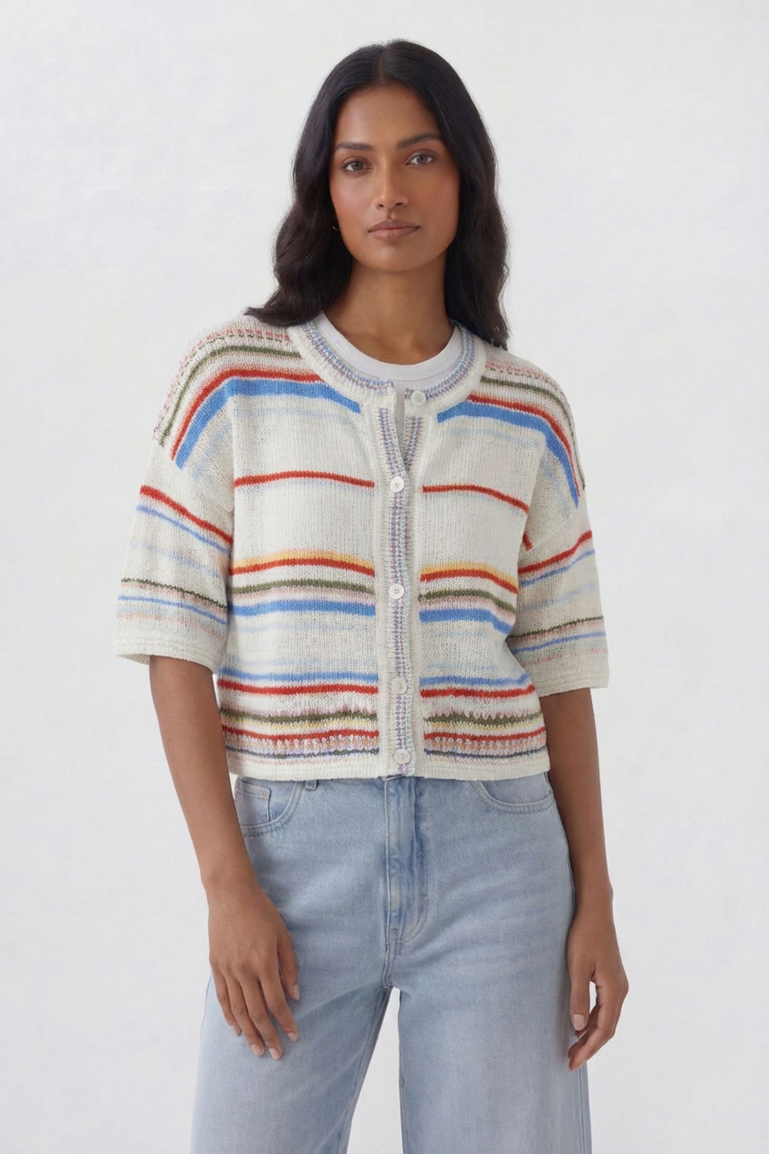 Oui Strickjacke 1/2 Arm - white red 42