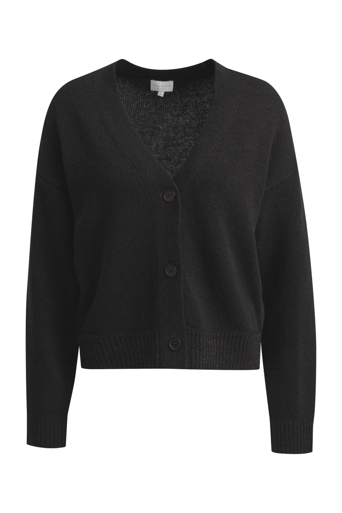 Milano Italy Damen‑Cardigan – Feinstrick in Dunkelbraun mit V‑Ausschnitt XS
