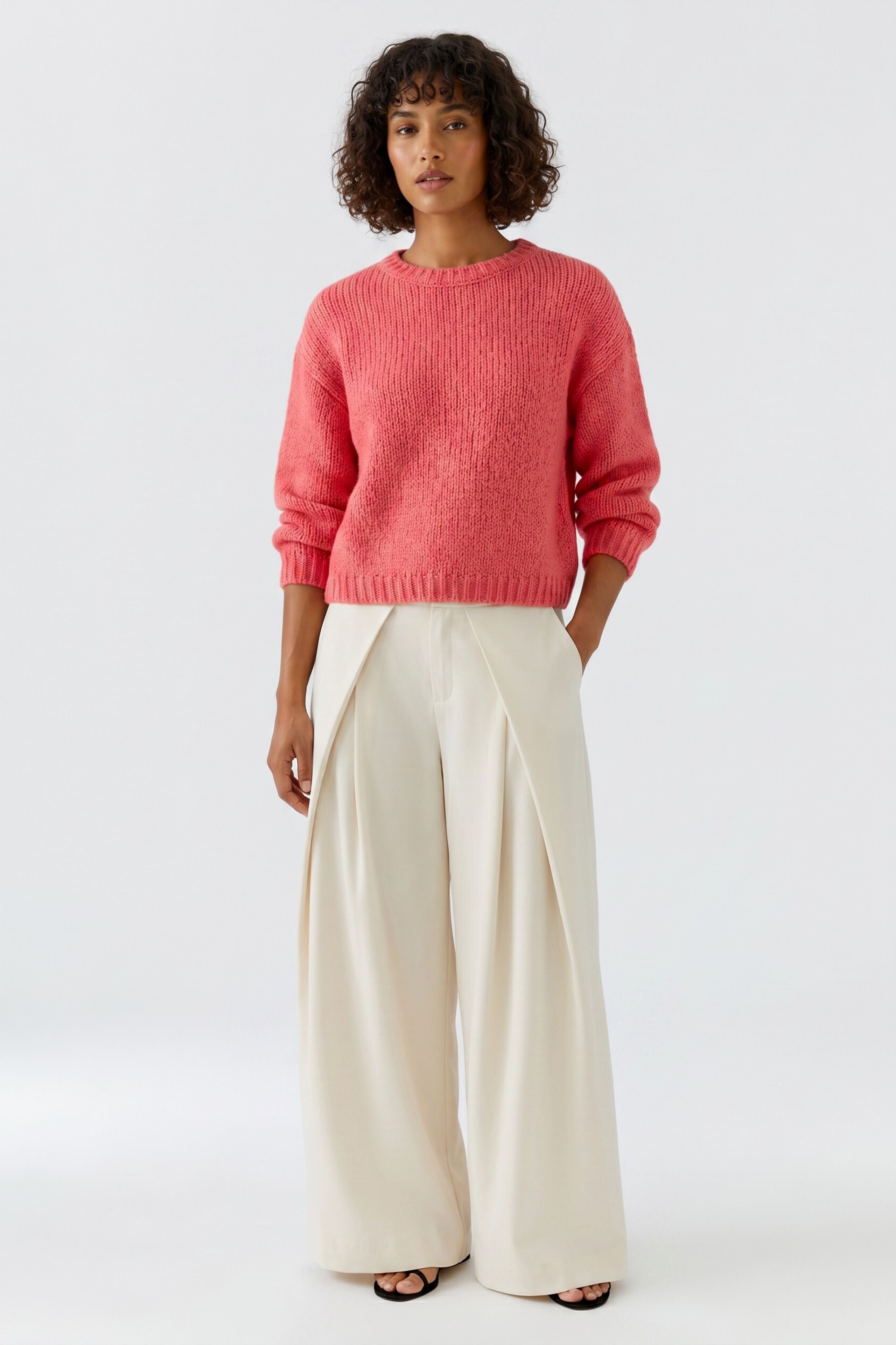 Oui Kuscheliger Strickpullover in Koralle 40