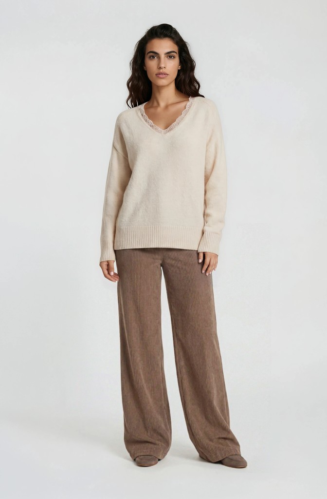 Milano Italy Damenpullover mit Spitzendetail – Creme XS