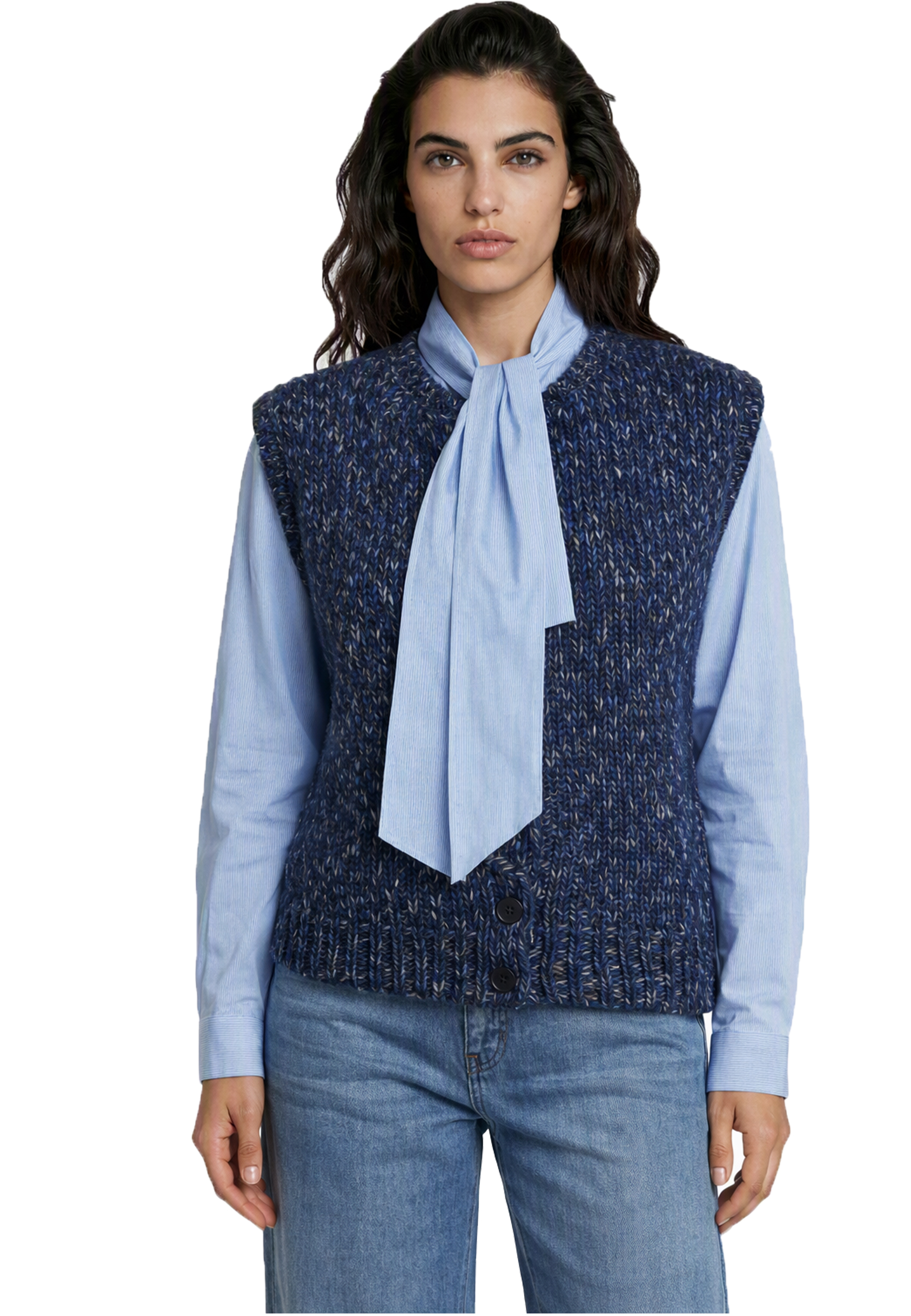 Milano Italy Strickweste – Blau meliert, Knopfleiste