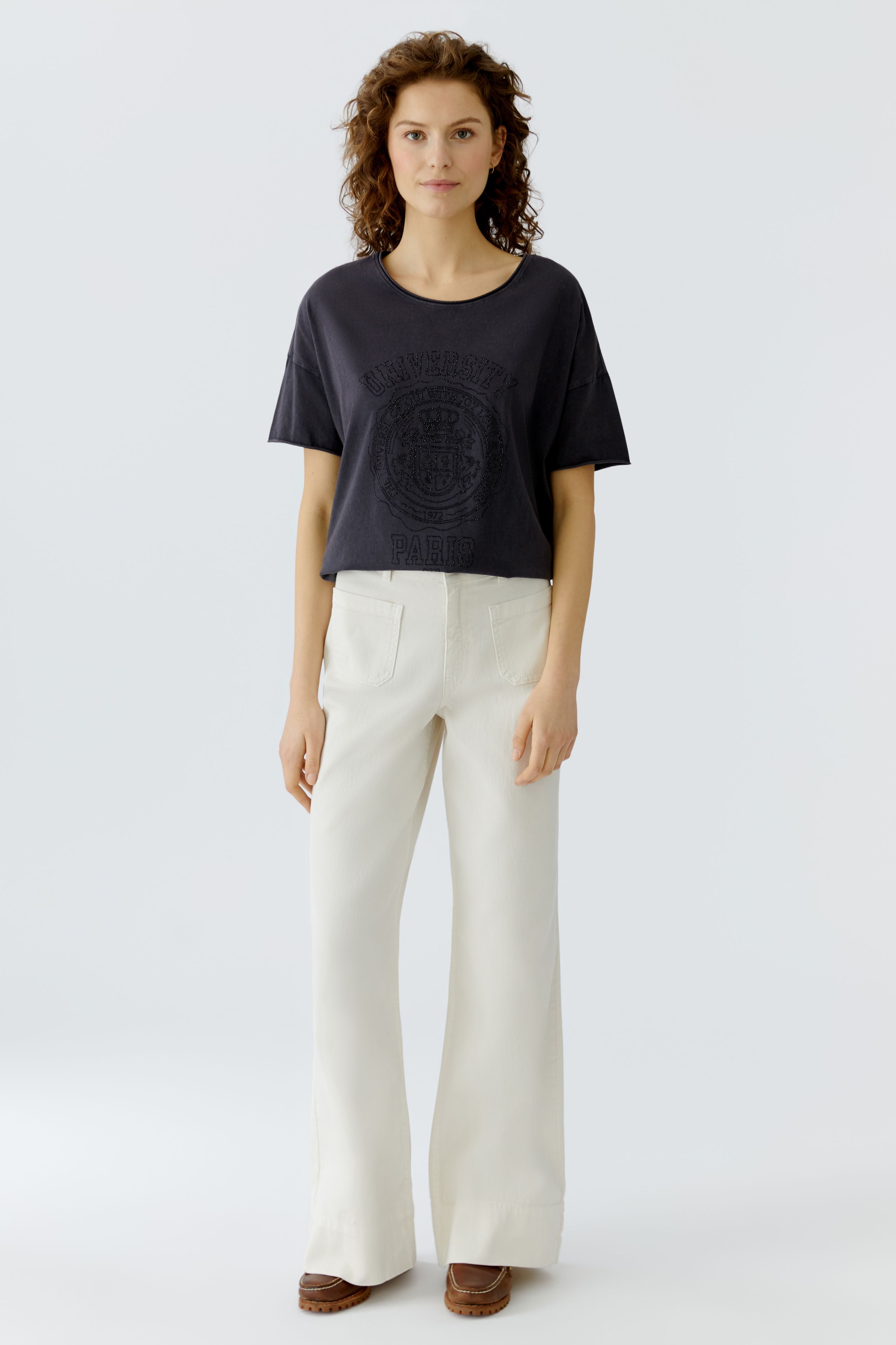 Oui cooles College T-Shirt in verwaschener Optik