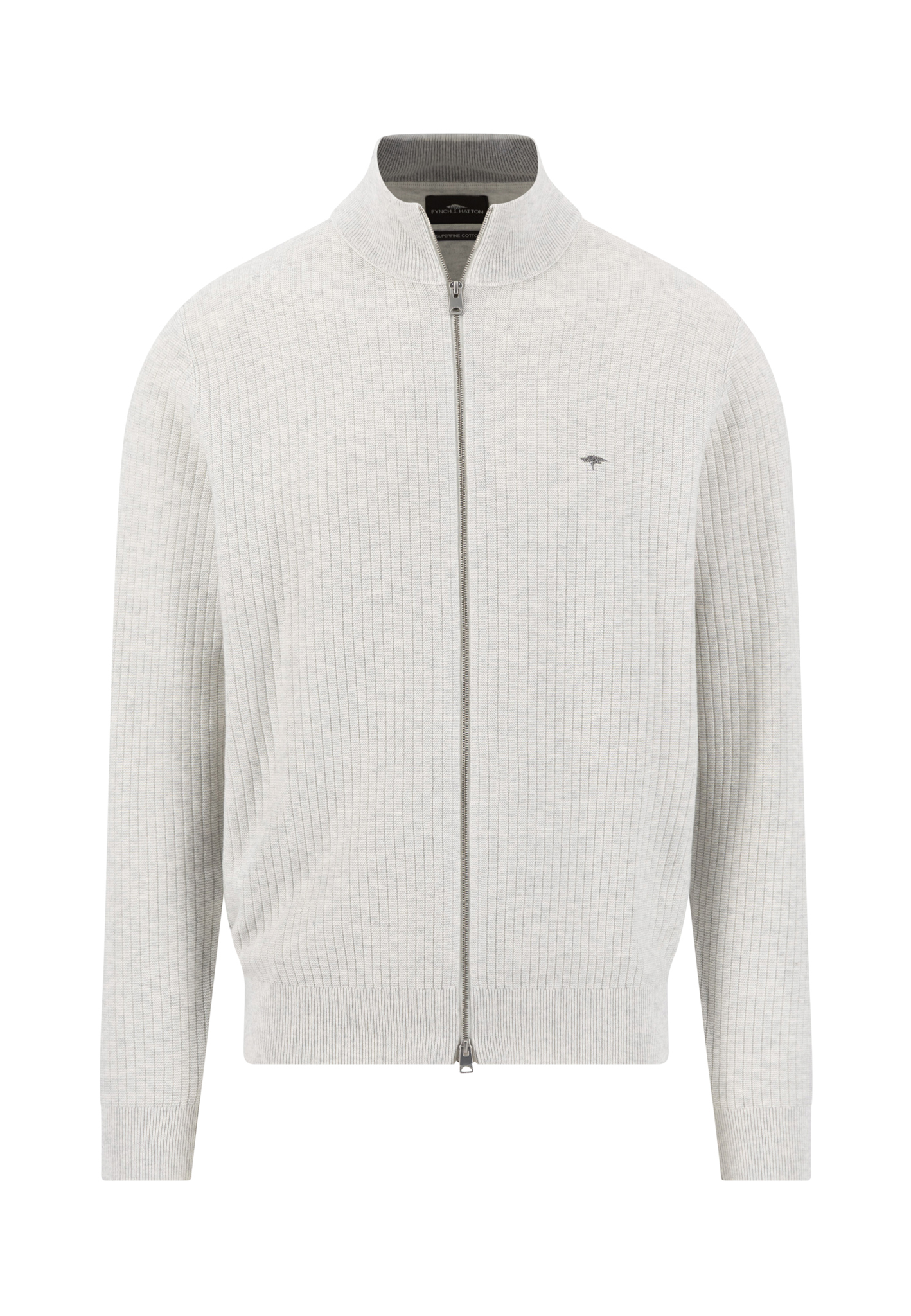 Fynch‑Hatton Herren Strickjacke mit Reißverschluss – Hellgrau XL
