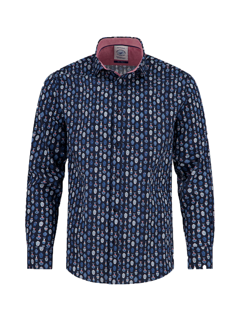 A Fish Named Fred Herrenhemd – Vasen‑Print, Navy